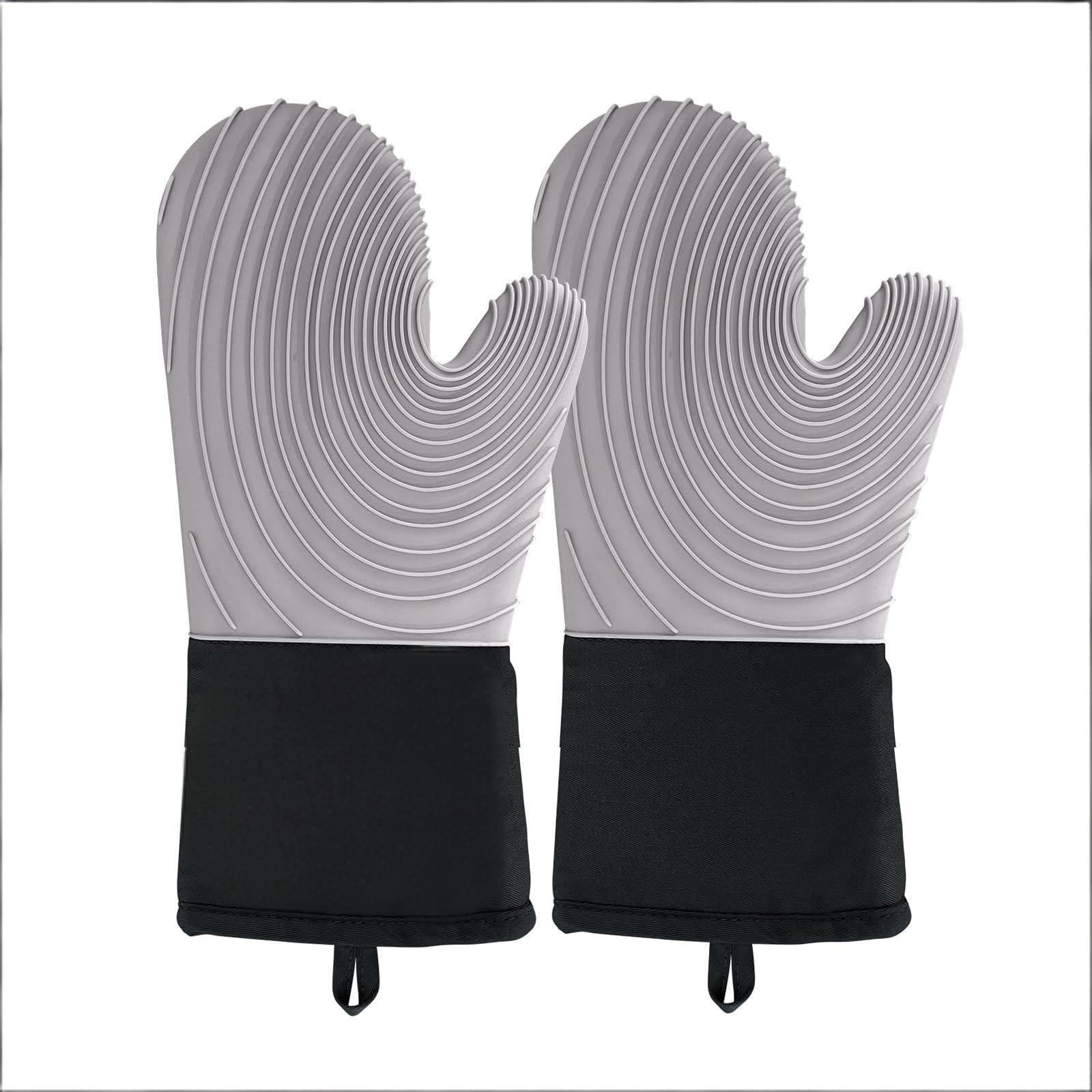 Premium Silicone Oven Mitts – Heat Resistant Up to 500°F, Non-Slip Grip, Easy to Clean, Food Grade & BPA-Free, Ideal for Grilling, Baking, Cooking, Microwave Use (Grey)