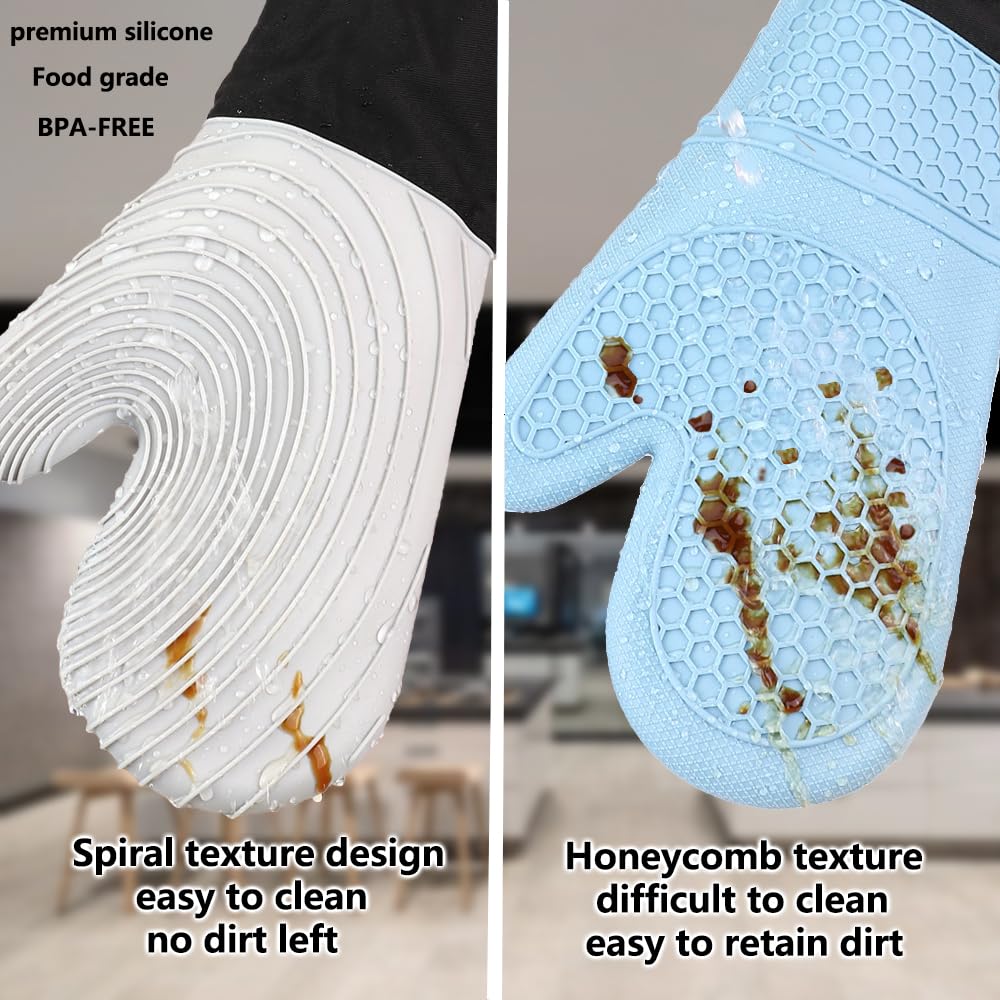 Premium Silicone Oven Mitts – Heat Resistant Up to 500°F, Non-Slip Grip, Easy to Clean, Food Grade & BPA-Free, Ideal for Grilling, Baking, Cooking, Microwave Use (Grey)