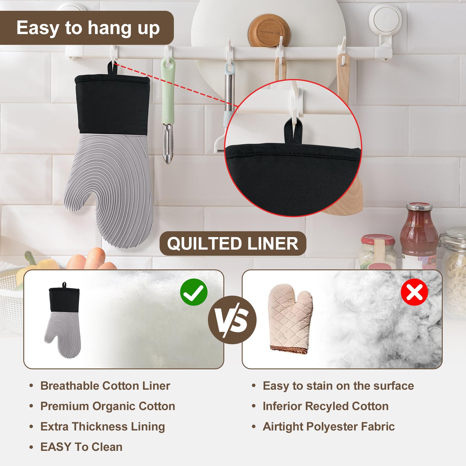 Premium Silicone Oven Mitts – Heat Resistant Up to 500°F, Non-Slip Grip, Easy to Clean, Food Grade & BPA-Free, Ideal for Grilling, Baking, Cooking, Microwave Use (Grey)