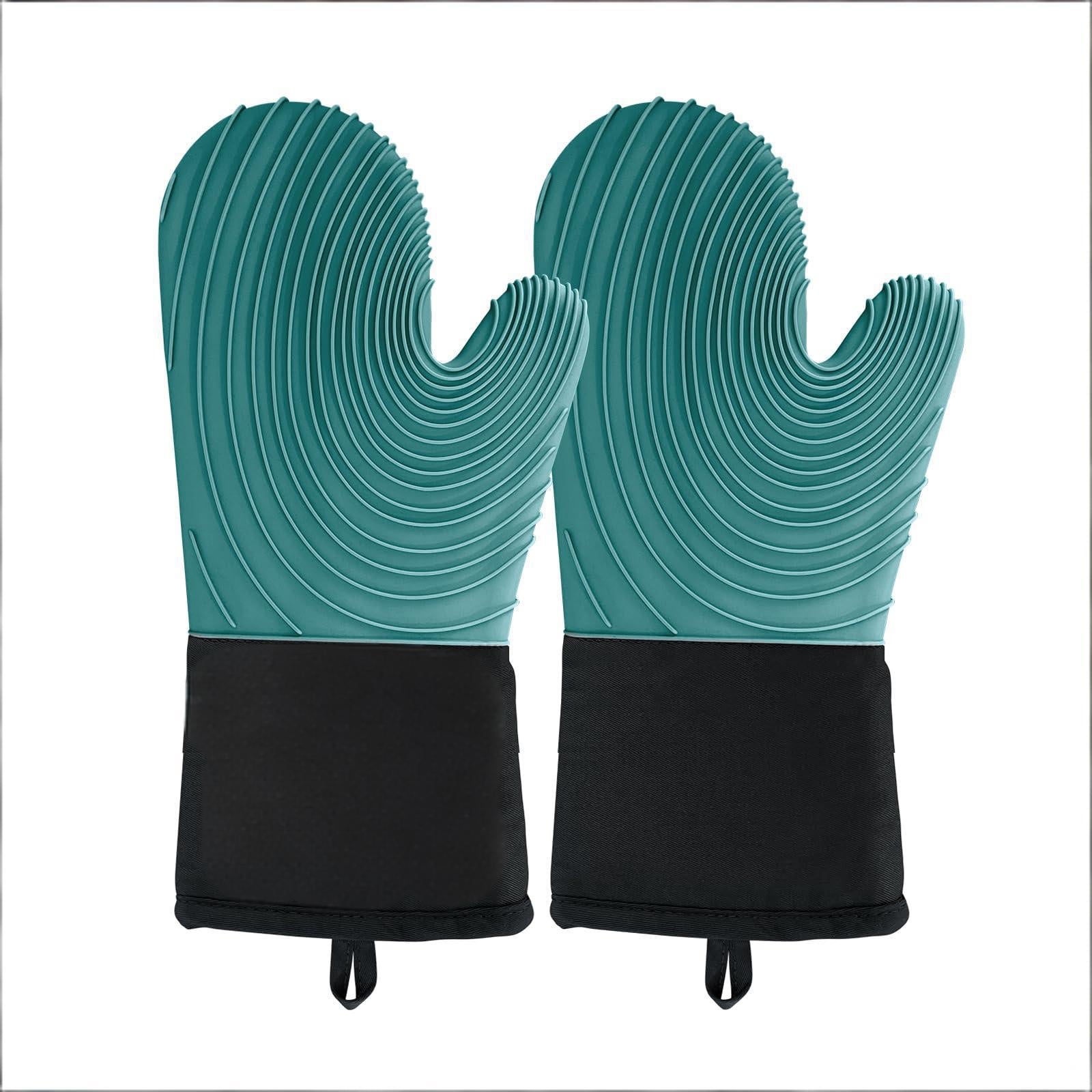 Premium Silicone Oven Mitts – Heat Resistant Up to 500°F, Non-Slip Grip, Easy to Clean, Food Grade & BPA-Free, Ideal for Grilling, Baking, Cooking, Microwave Use (Green)