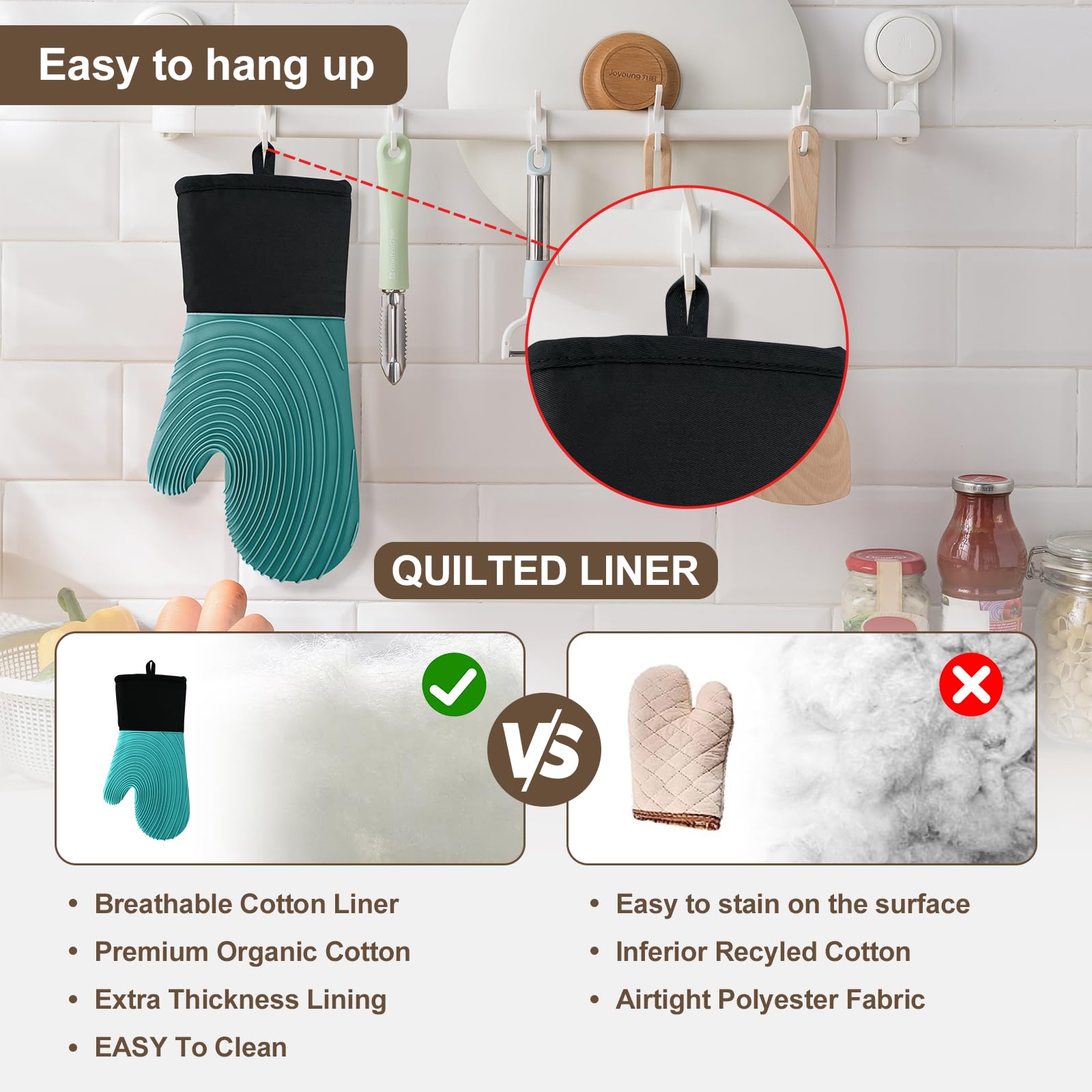 Premium Silicone Oven Mitts – Heat Resistant Up to 500°F, Non-Slip Grip, Easy to Clean, Food Grade & BPA-Free, Ideal for Grilling, Baking, Cooking, Microwave Use (Green)