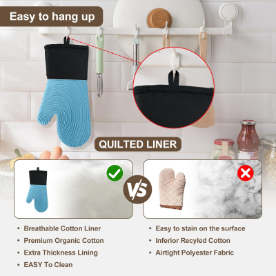 Premium Silicone Oven Mitts – Heat Resistant Up to 500°F, Non-Slip Grip, Easy to Clean, Food Grade & BPA-Free, Ideal for Grilling, Baking, Cooking, Microwave Use (Blue)