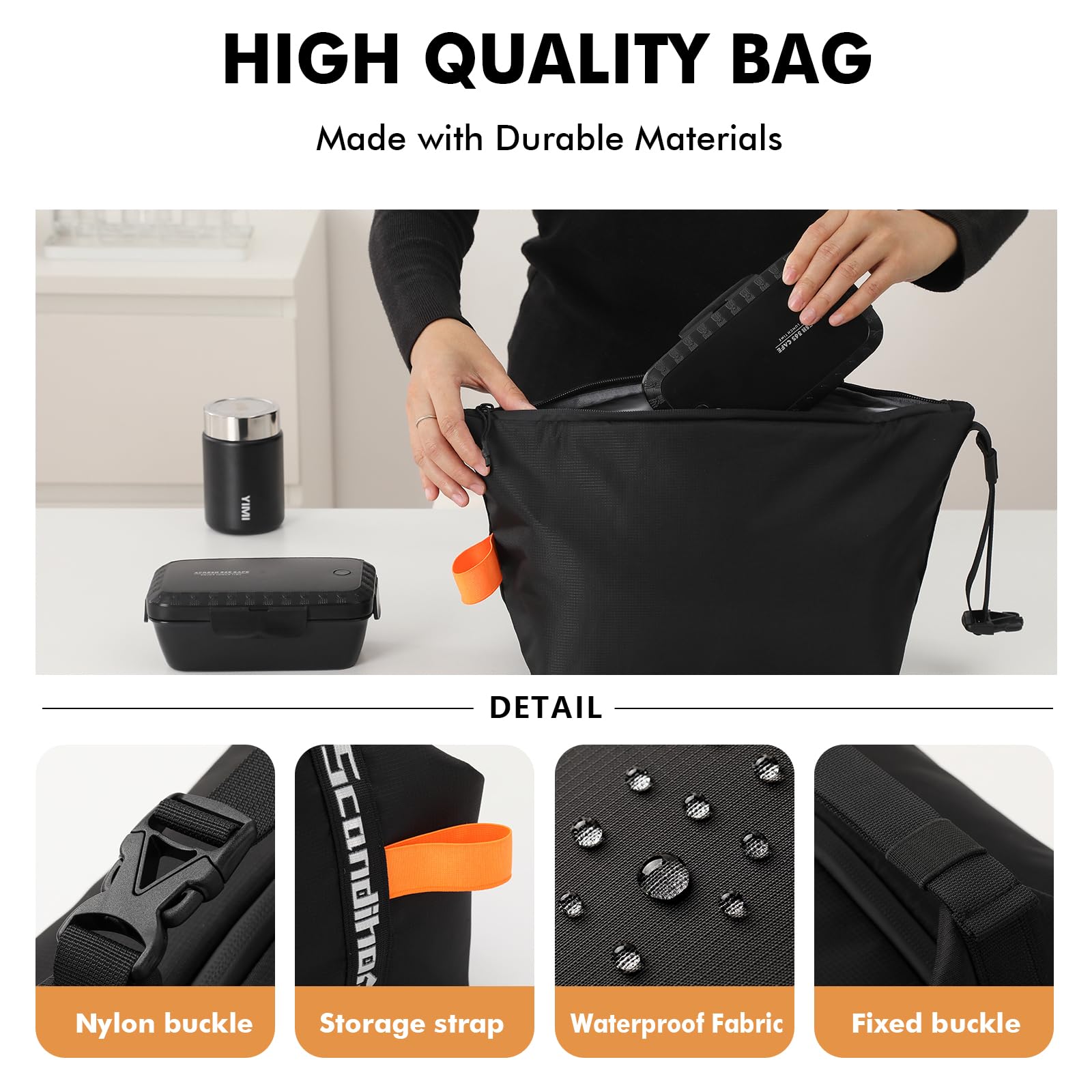 Foldable Lunch Bag – Reusable Insulated Cooler Tote with Waterproof Zipper, Leak-Proof Design, Lightweight & Compact, Ideal for Work, School, Picnic, Travel (Black)