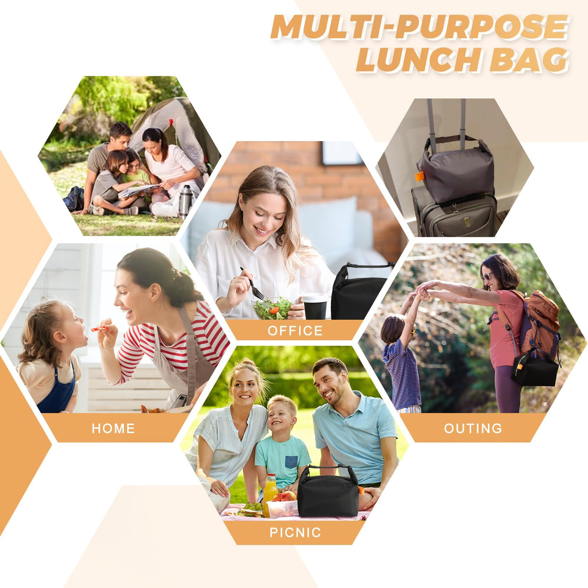 Foldable Lunch Bag – Reusable Insulated Cooler Tote with Waterproof Zipper, Leak-Proof Design, Lightweight & Compact, Ideal for Work, School, Picnic, Travel (Black)