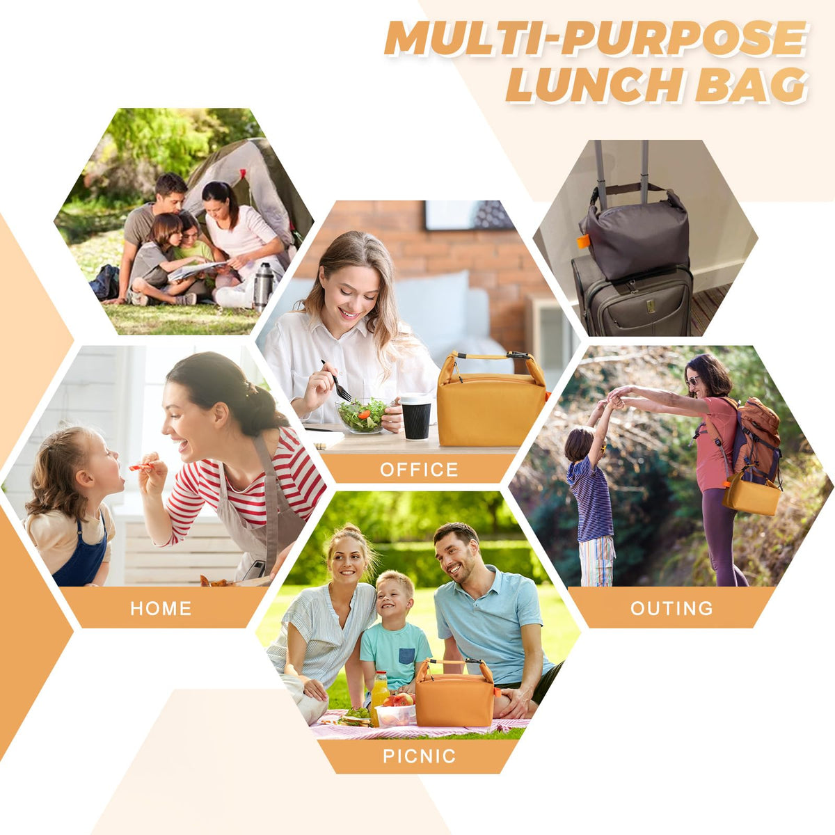 Foldable Lunch Bag – Reusable Insulated Cooler Tote with Waterproof Zipper, Leak-Proof Design, Lightweight & Compact, Ideal for Work, School, Picnic, Travel (Yellow)