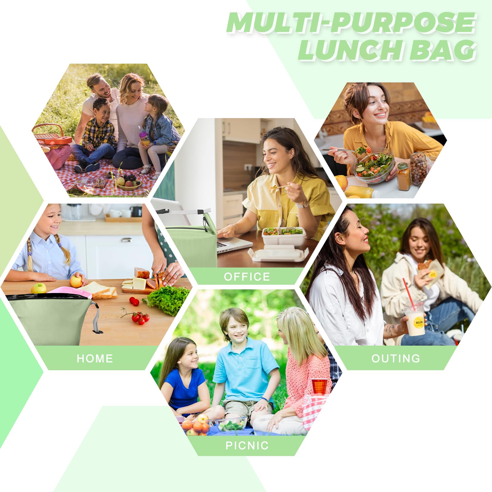 Foldable Lunch Bag – Reusable Insulated Cooler Tote with Waterproof Zipper, Leak-Proof Design, Lightweight & Compact, Ideal for Work, School, Picnic, Travel (Green)