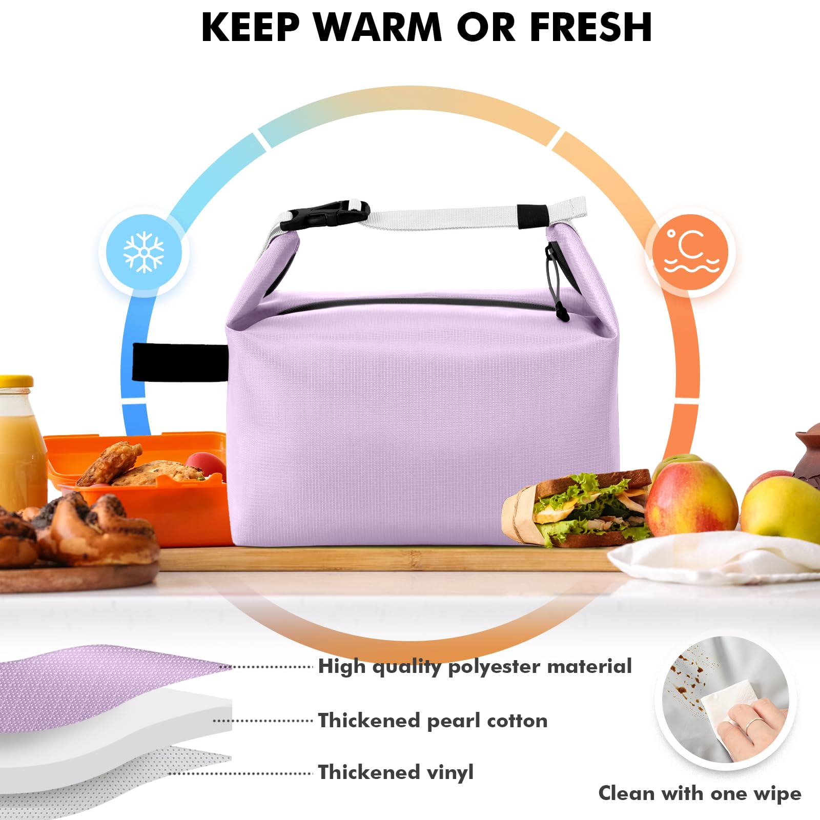 Foldable Lunch Bag – Reusable Insulated Cooler Tote with Waterproof Zipper, Leak-Proof Design, Lightweight & Compact, Ideal for Work, School, Picnic, Travel (Purple)