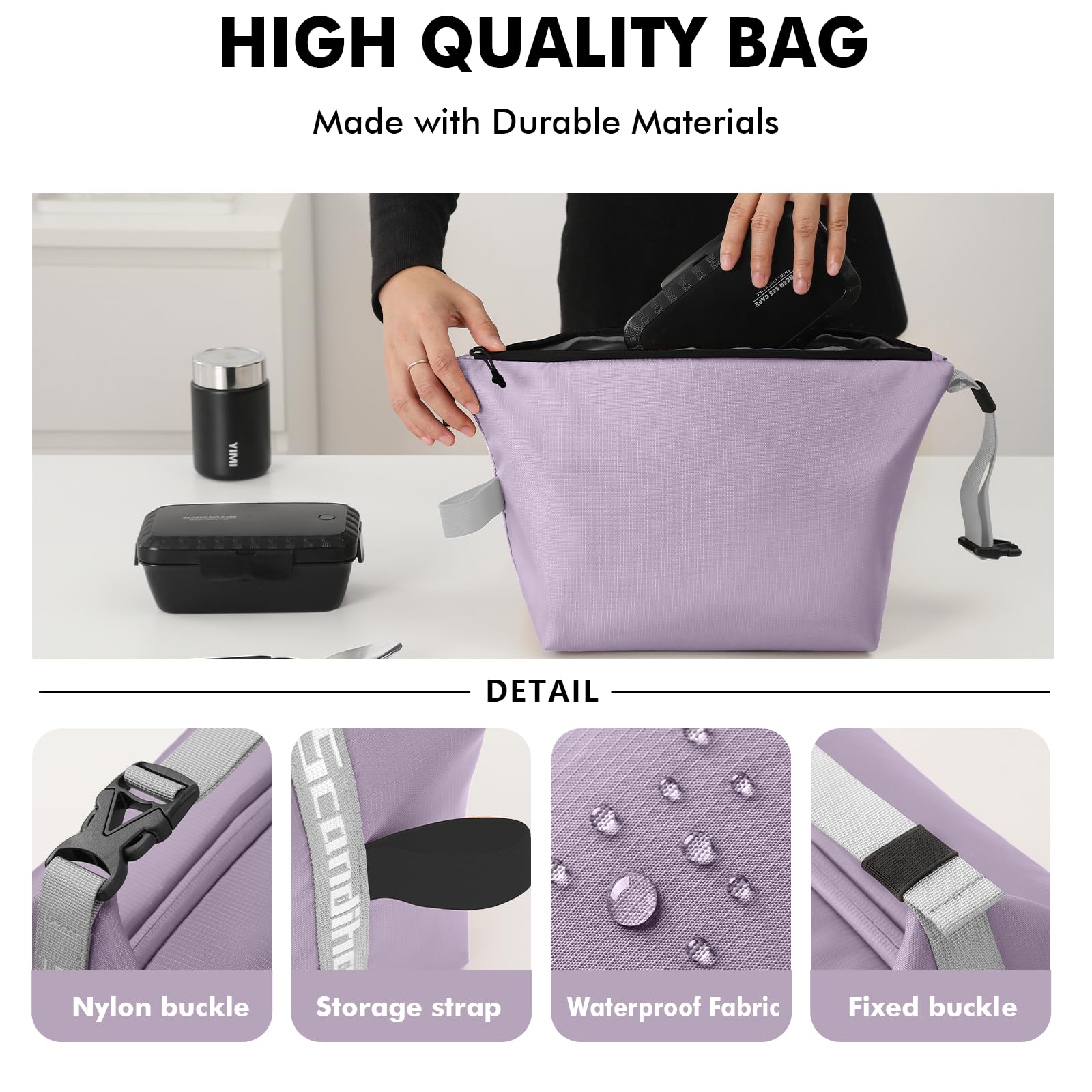 Foldable Lunch Bag – Reusable Insulated Cooler Tote with Waterproof Zipper, Leak-Proof Design, Lightweight & Compact, Ideal for Work, School, Picnic, Travel (Purple)