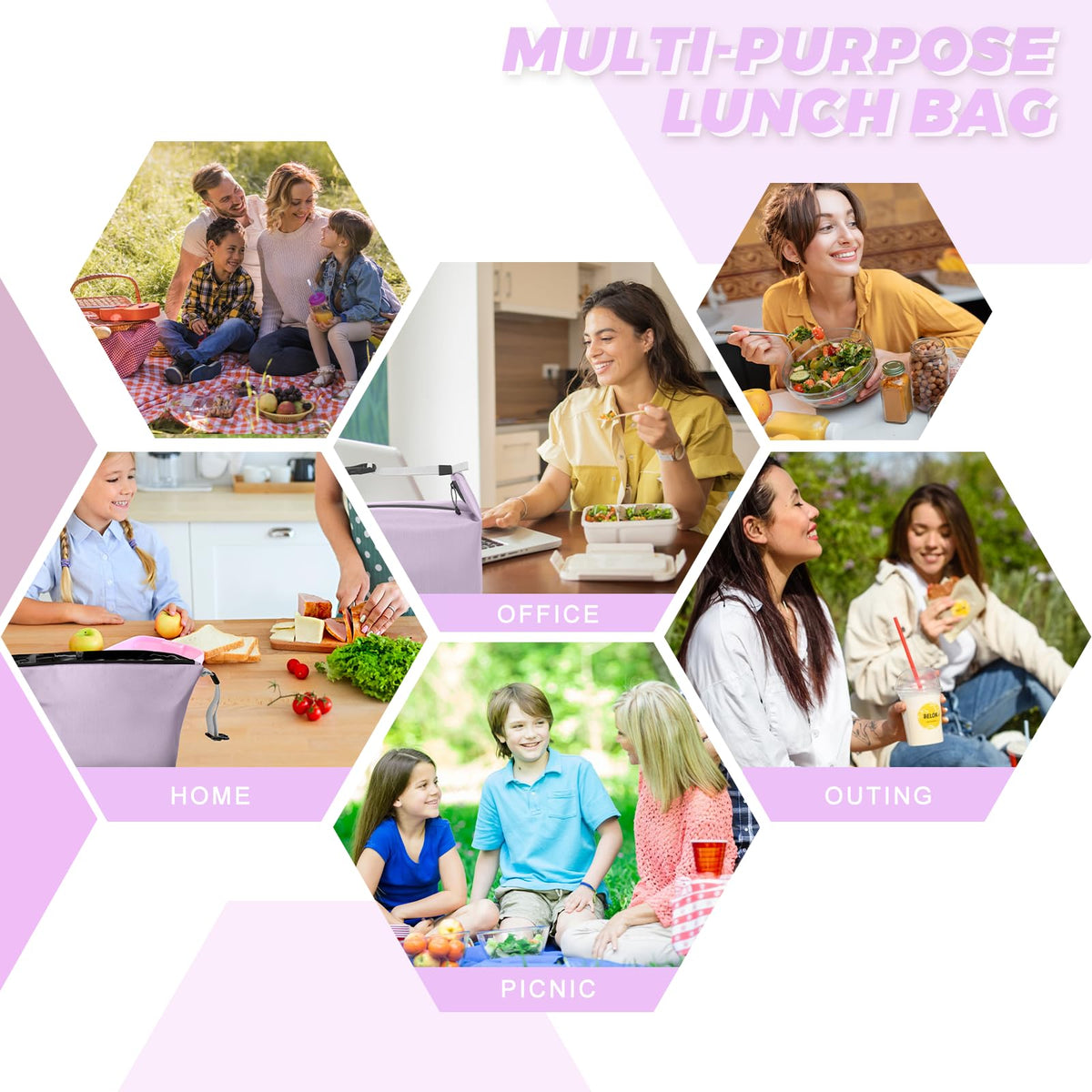 Foldable Lunch Bag – Reusable Insulated Cooler Tote with Waterproof Zipper, Leak-Proof Design, Lightweight & Compact, Ideal for Work, School, Picnic, Travel (Purple)