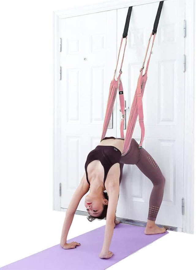 Door-Hanging Yoga Hammock for Backbend &amp; Stretching – Adjustable Aerial Yoga Strap with Dual Anchors, Full-Body Flexibility Trainer for Home Use (Pink)