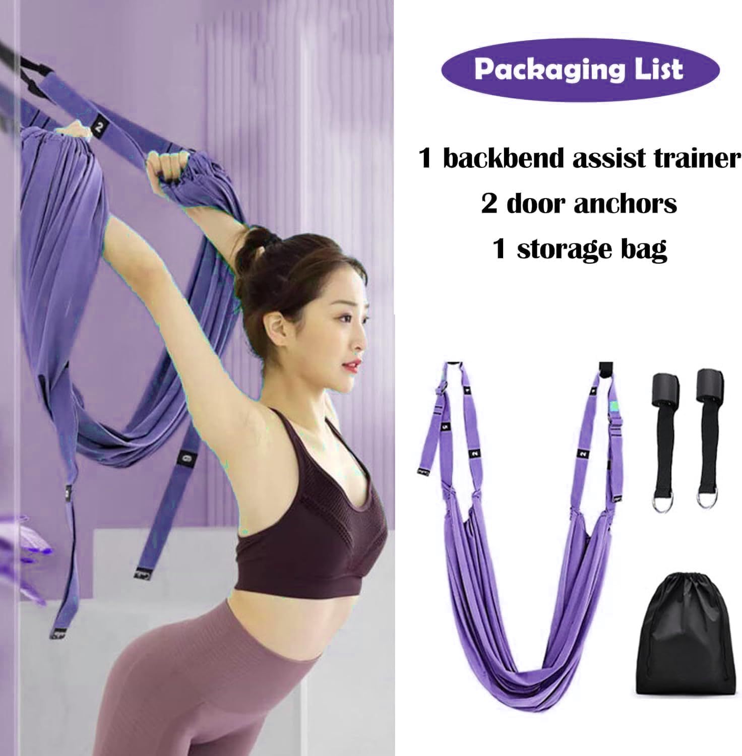 Door-Hanging Yoga Hammock for Backbend & Stretching – Adjustable Aerial Yoga Strap with Dual Anchors, Full-Body Flexibility Trainer for Home Use (Pink)
