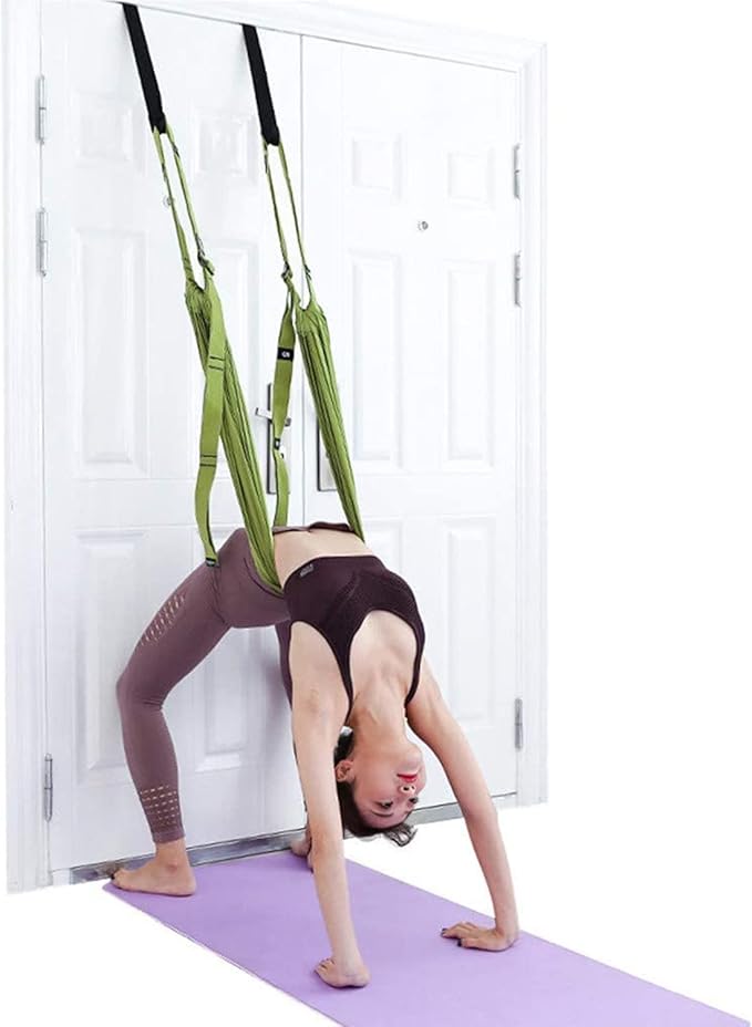Door-Hanging Yoga Hammock for Backbend &amp; Stretching – Adjustable Aerial Yoga Strap with Dual Anchors, Full-Body Flexibility Trainer for Home Use (Green)