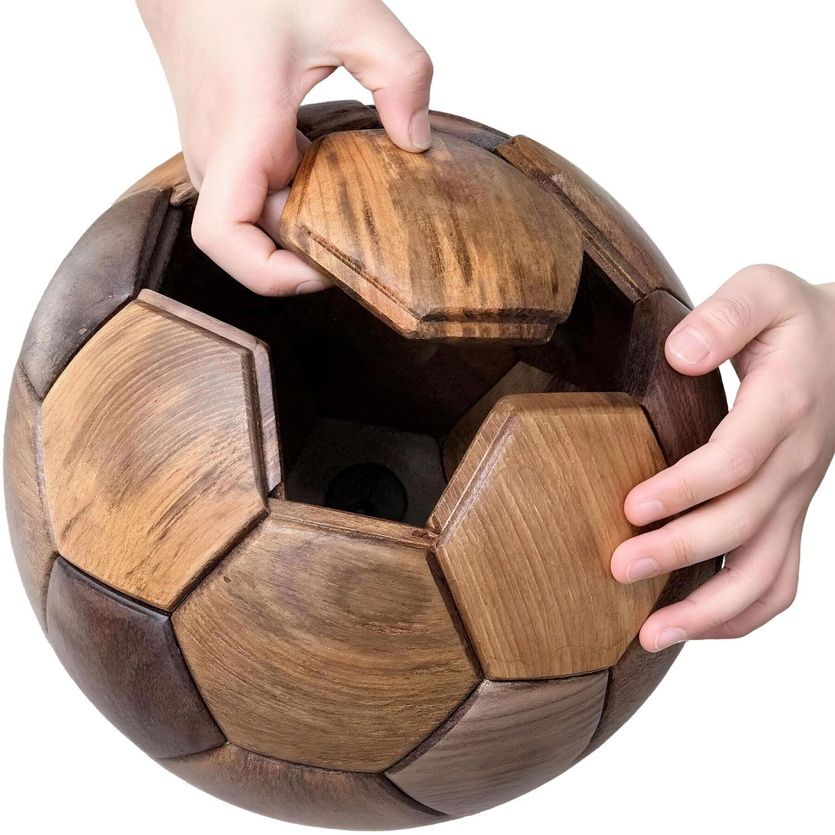 Handcrafted Wooden Football Puzzle – 3D Mortise and Tenon Soccer Ball Assembly Kit | Solid Teak, Walnut | DIY Gift for Adults, Kids &amp; Football Fans