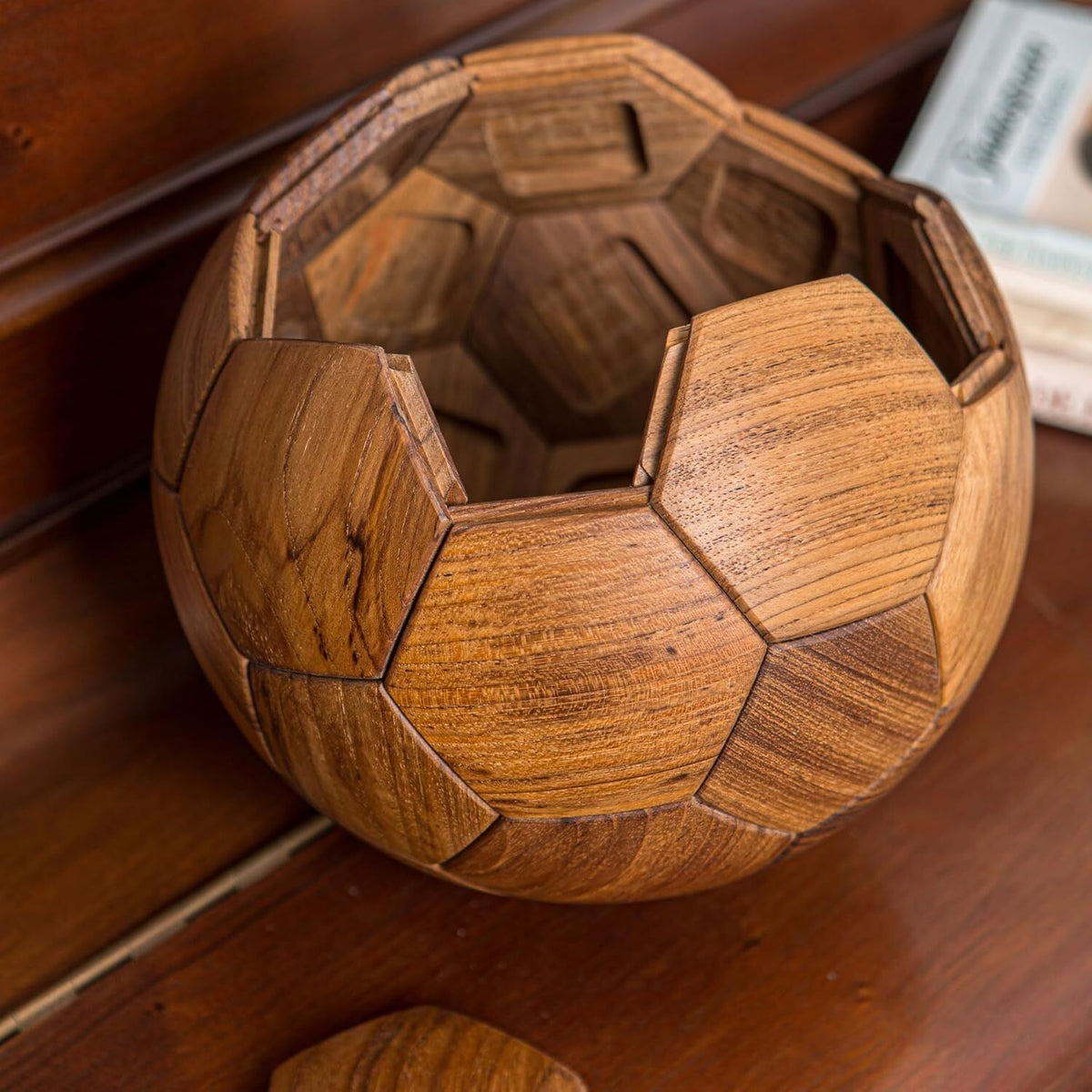 Handcrafted Wooden Football Puzzle – 3D Mortise and Tenon Soccer Ball Assembly Kit | Solid Teak, Walnut | DIY Gift for Adults, Kids & Football Fans