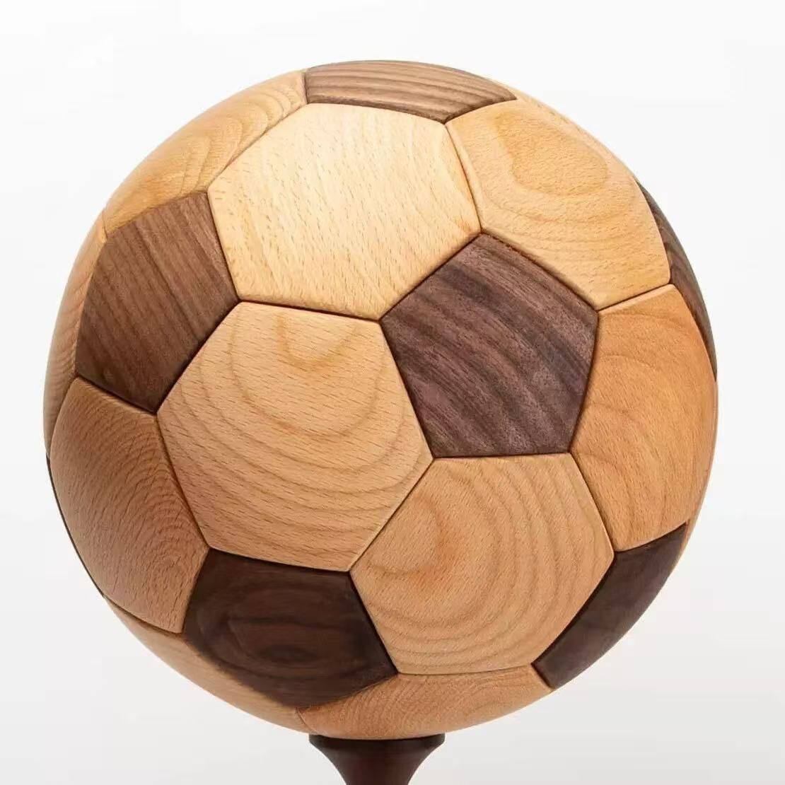Handcrafted Wooden Football Puzzle – 3D Mortise and Tenon Soccer Ball Assembly Kit |Walnut , Beech Wood | DIY Gift for Adults, Kids &amp; Football Fans