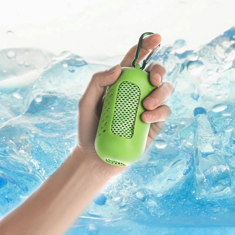 Instant Cooling Towel – Quick-Dry Sport Towel with EVA Storage Case &amp; Carabiner Clip, Ideal for Gym, Outdoor, Travel Swimming(Green)