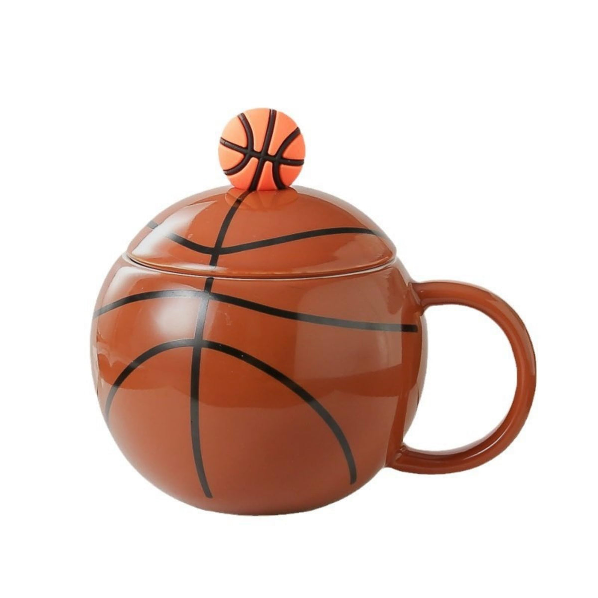 Basketball-Themed Ceramic Mug with Lid and Spoon – Fun Sports Gift for Fans, Players, Coaches &amp; Kids – 14oz Coffee Tea Cup with Basketball Design (Red)