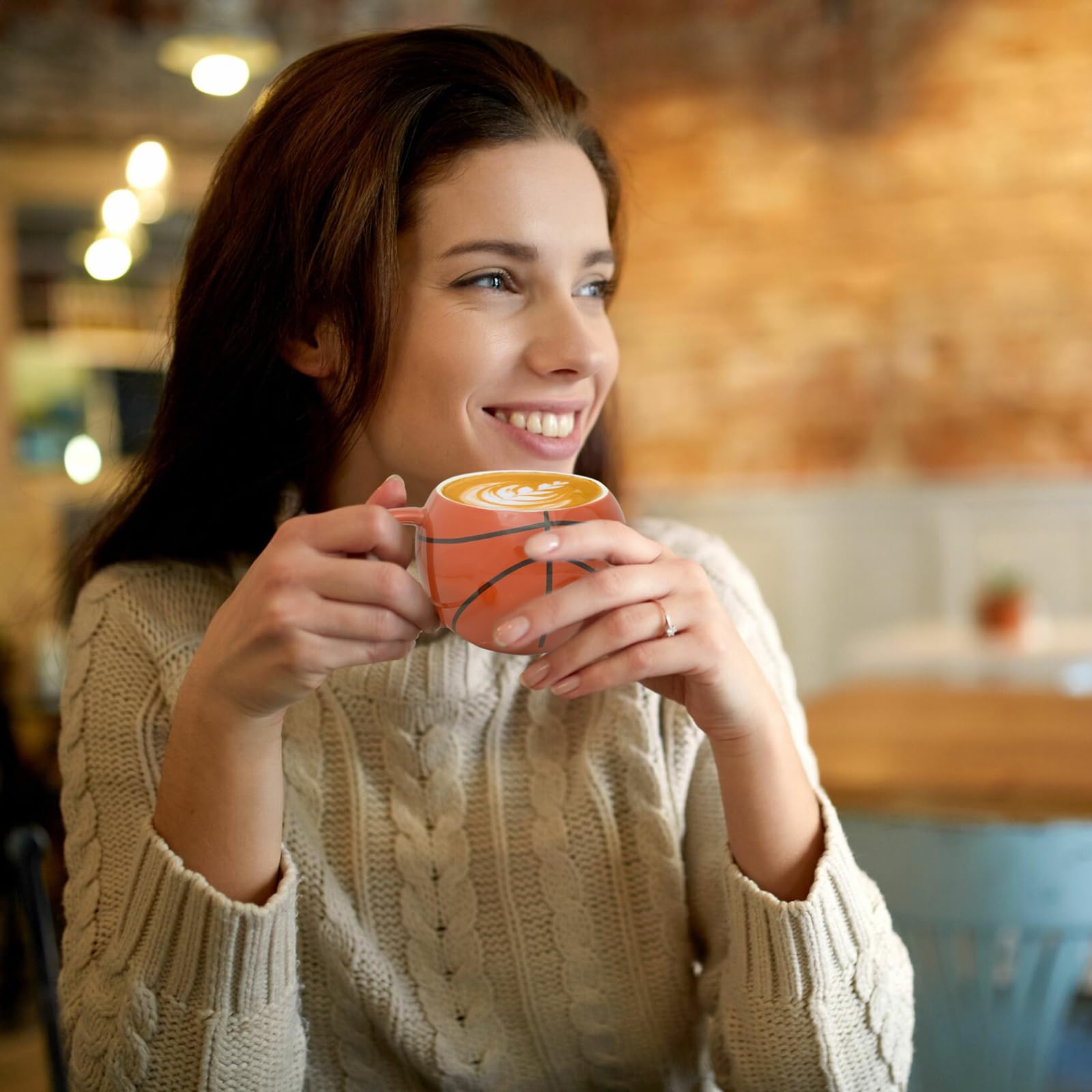 Basketball-Themed Ceramic Mug with Lid and Spoon – Fun Sports Gift for Fans, Players, Coaches & Kids – 14oz Coffee Tea Cup with Basketball Design (Red)
