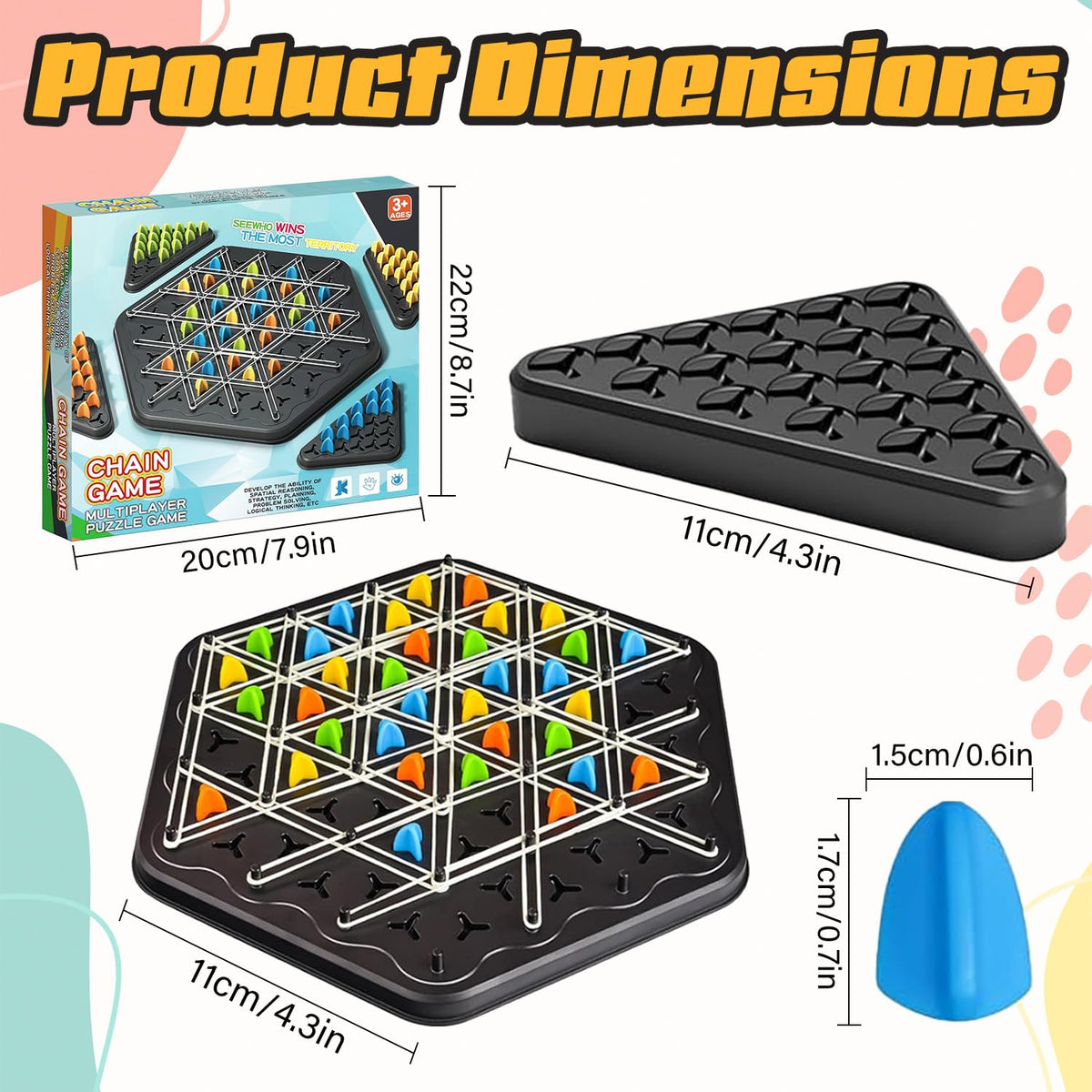 Chain Game – Multiplayer Strategy Board Puzzle for Kids & Adults | Fun Geometric Chess with Rubber Bands, 2–4 Players | Ideal Family Game for Parties, Gifts & Screen-Free Play