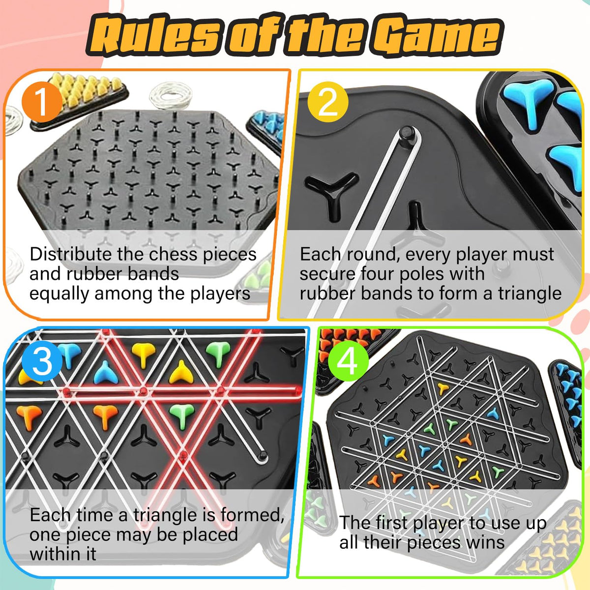 Chain Game – Multiplayer Strategy Board Puzzle for Kids & Adults | Fun Geometric Chess with Rubber Bands, 2–4 Players | Ideal Family Game for Parties, Gifts & Screen-Free Play