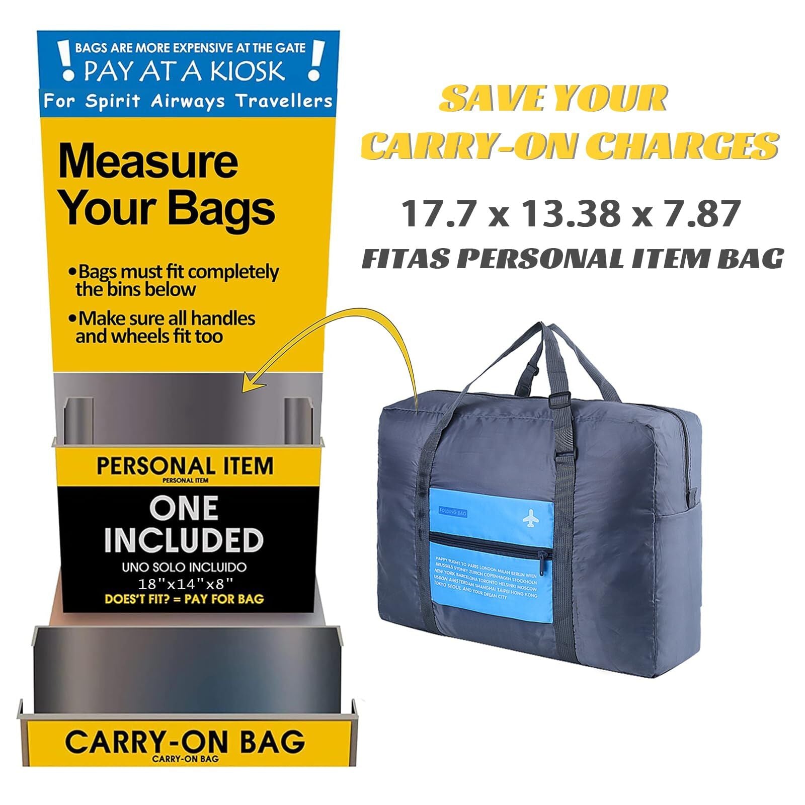 Compact Foldable Travel Duffel Bag – Lightweight Carry-On for Weekend Trips, Overnight & Gym Use (Blue) | Other Colors Available In-Store