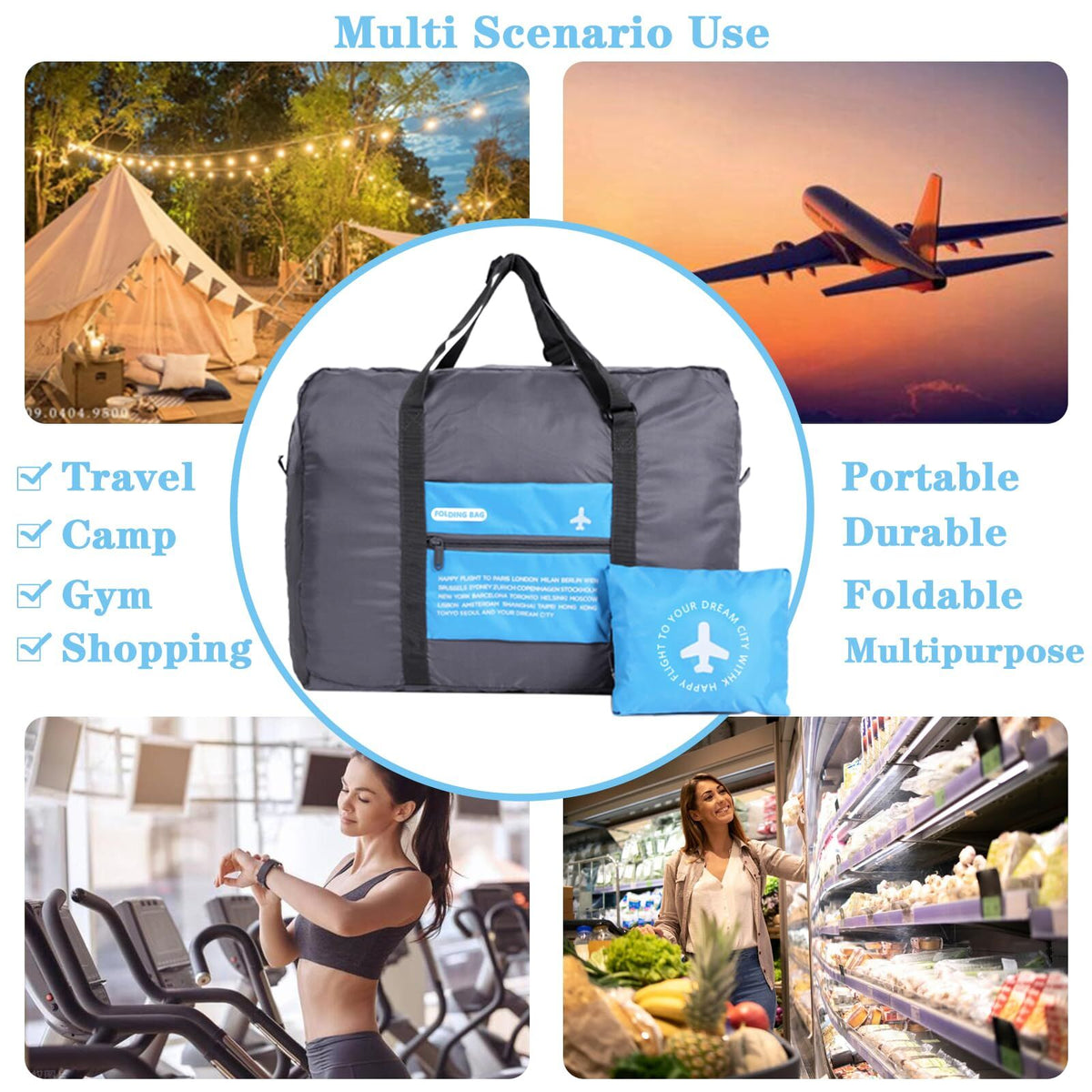 Compact Foldable Travel Duffel Bag – Lightweight Carry-On for Weekend Trips, Overnight & Gym Use (Blue) | Other Colors Available In-Store