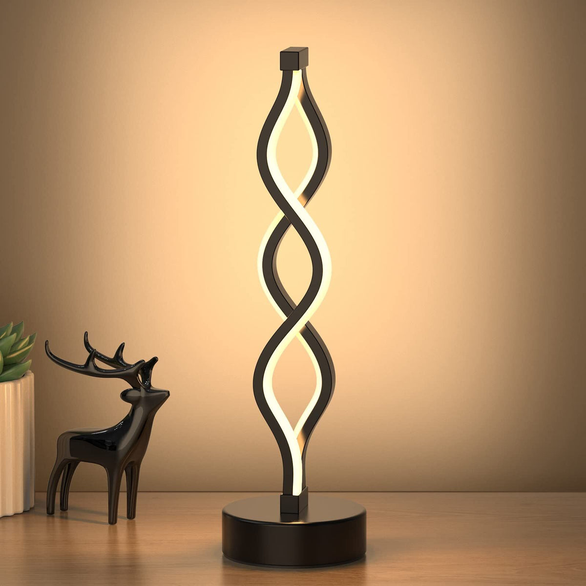 Twisted Spiral LED Table Lamp – Modern Touch-Control Desk Light for Bedroom, Living Room &amp; Café Decor (Black)