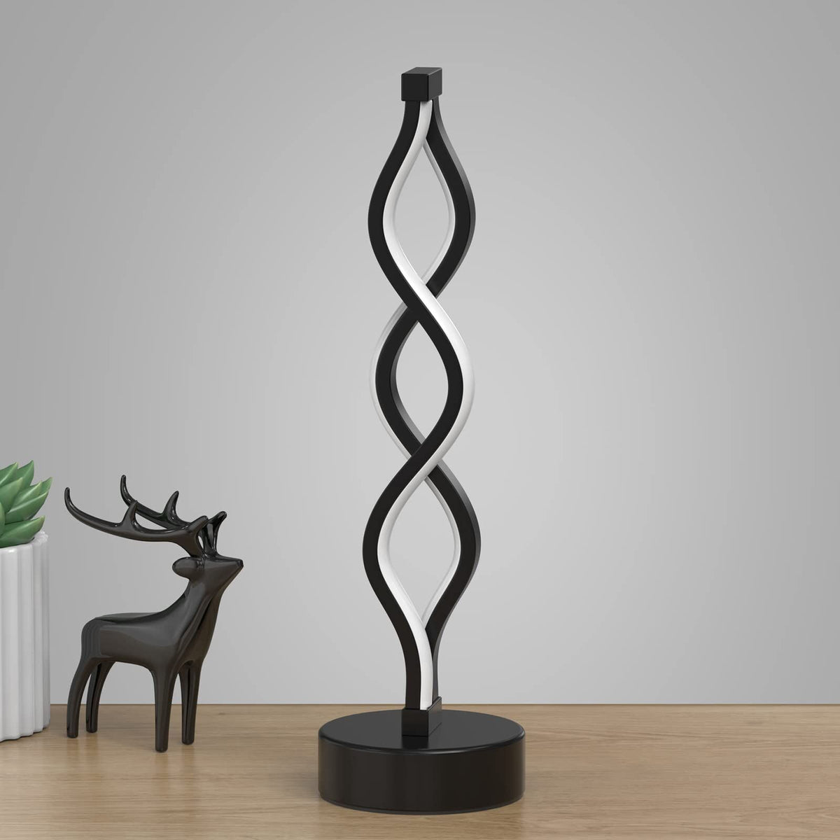 Twisted Spiral LED Table Lamp – Modern Touch-Control Desk Light for Bedroom, Living Room & Café Decor (Black)