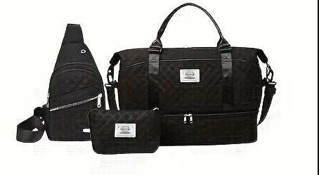 Women’s 3-Piece Travel Bag Set – Large Duffel, Crossbody Backpack &amp; Toiletry Pouch for Gym, Maternity and Weekend Getaways (Black) | Other Colors Available in Store
