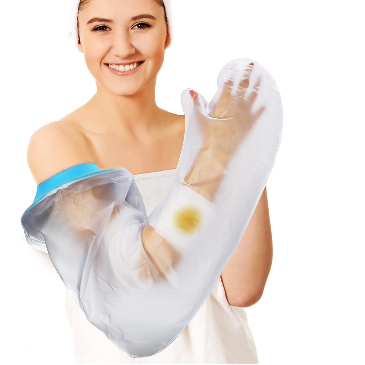 Full Arm Waterproof Shower Sleeve for Adults – Long Cast Protector for Hand, Wrist, Elbow &amp; Forearm During Bathing or Water Activities (Blue)