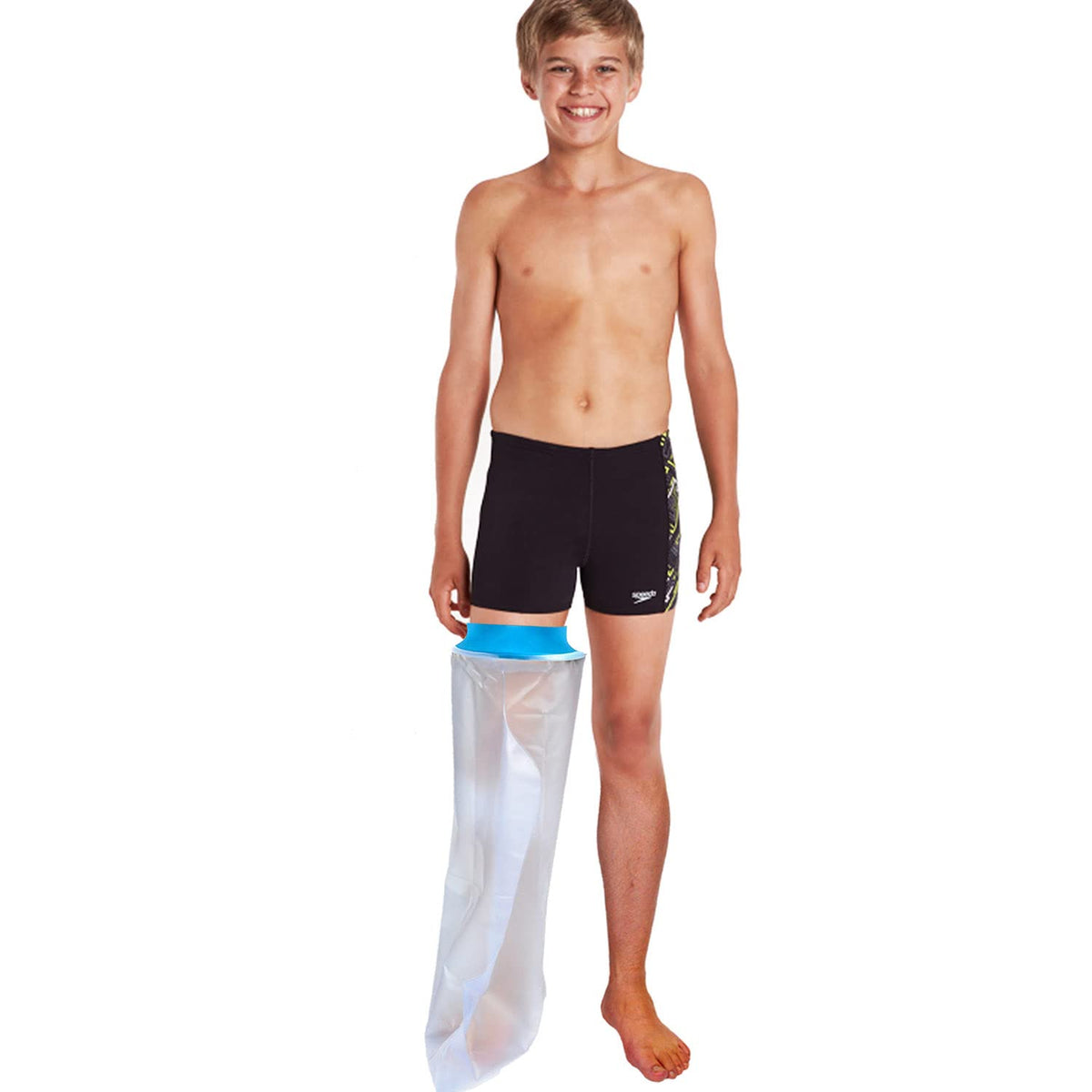 Full Leg Waterproof Shower Sleeve for Kids – Reusable Cast Protector for Foot, Calf, Knee &amp; Thigh During Bathing or Water Activities (Blue)