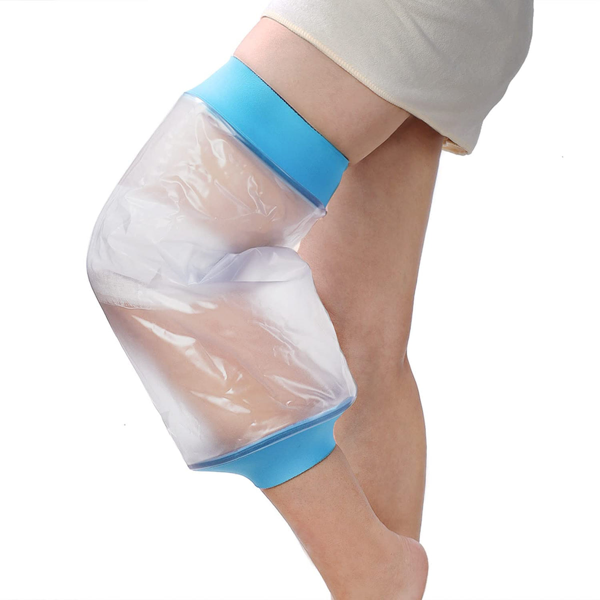 Knee Waterproof Shower Sleeve for Adults – Reusable Cast Protector for Post-Surgery, Fracture &amp; Wound Care During Bathing (Blue)