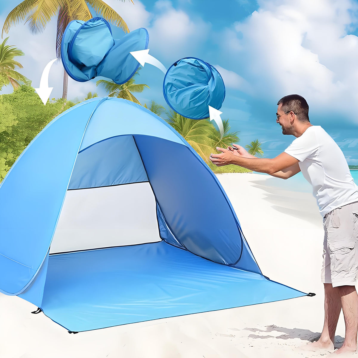 Pop Up Beach Tent: 2-3 Person UPF 50+ Sun Shelter with Carry Bag – Quick-Setup Shade for Beach/Camping(L)