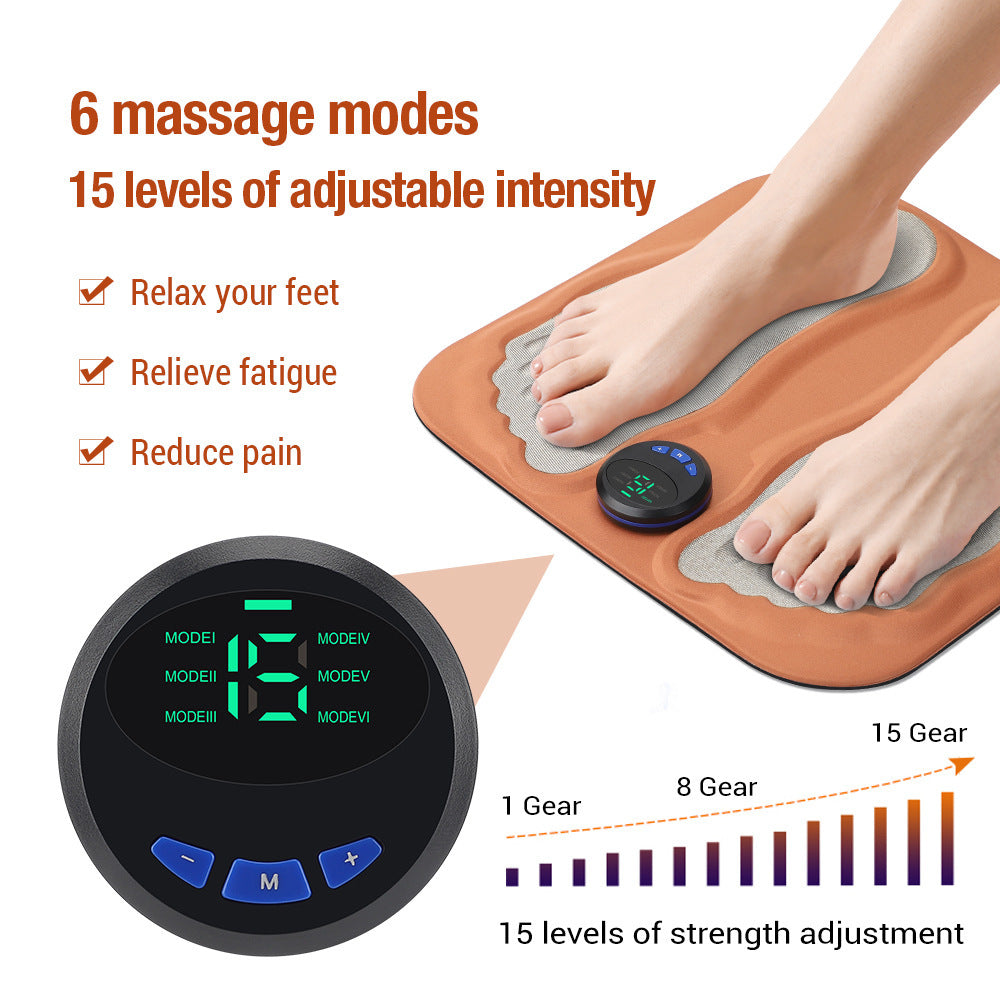 Smart Foot Massage Mat with 6 Modes & 15 Intensity Levels – Rechargeable Pulse Therapy Pad for Relaxation at Home, Office, or Travel (Orange)