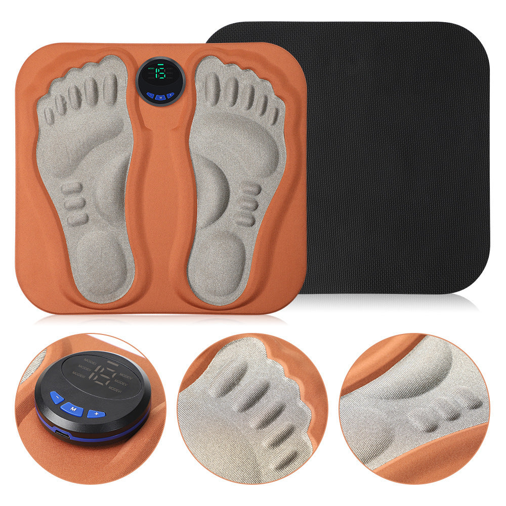 Smart Foot Massage Mat with 6 Modes & 15 Intensity Levels – Rechargeable Pulse Therapy Pad for Relaxation at Home, Office, or Travel (Orange)