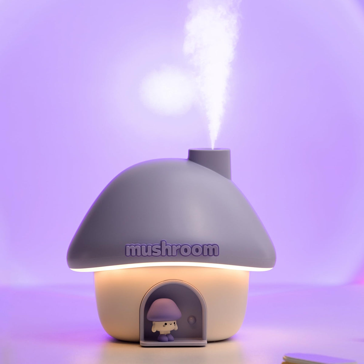 Portable Mushroom Humidifier with 7 Color Sunset Light, USB Rechargeable Mini Air Moisturizer for Desk, Bedroom, Travel, Baby Room – Silent &amp; Cute Design Use(Purple)
