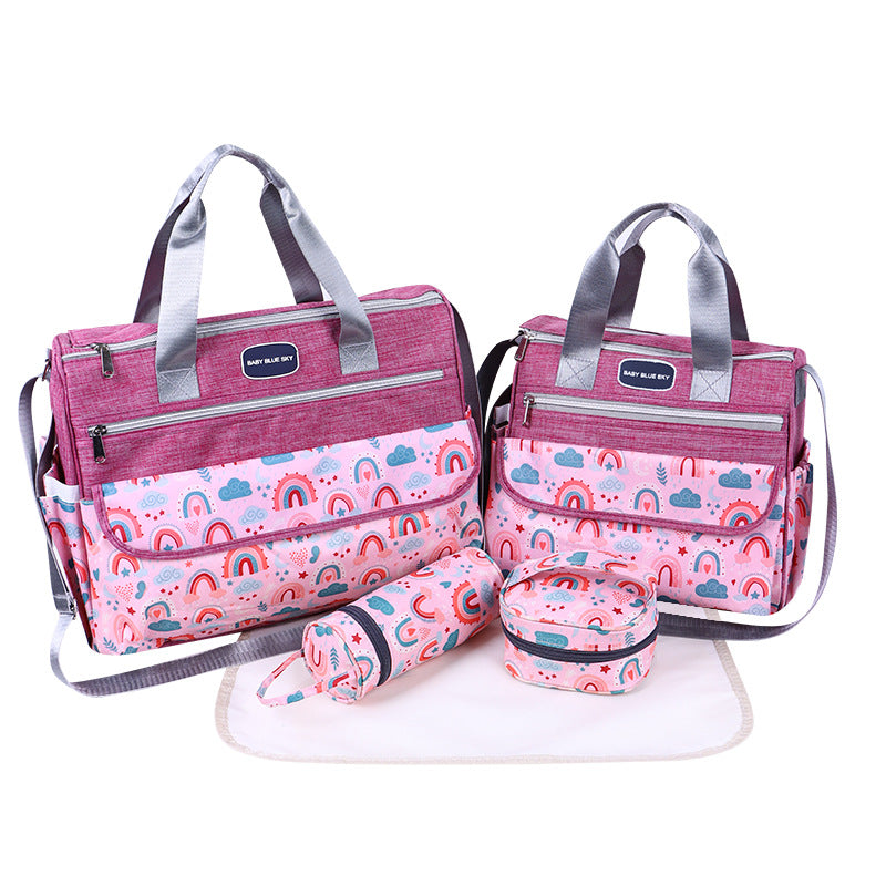 Newborn Diaper Bag Set with Changing Pad – 4-Piece Baby Organizer, Large Capacity Mom Backpack, Insulated Bottle Sleeve &amp; Lunch Bag, Travel Diaper Bag for Moms (Red)