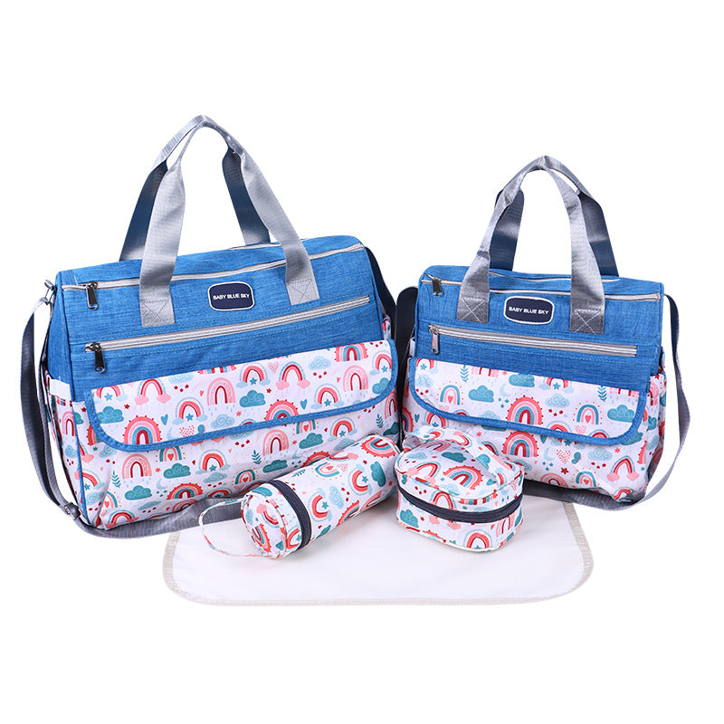 Newborn Diaper Bag Set with Changing Pad – 4-Piece Baby Organizer, Large Capacity Mom Backpack, Insulated Bottle Sleeve &amp; Lunch Bag, Travel Diaper Bag for Moms (Blue)