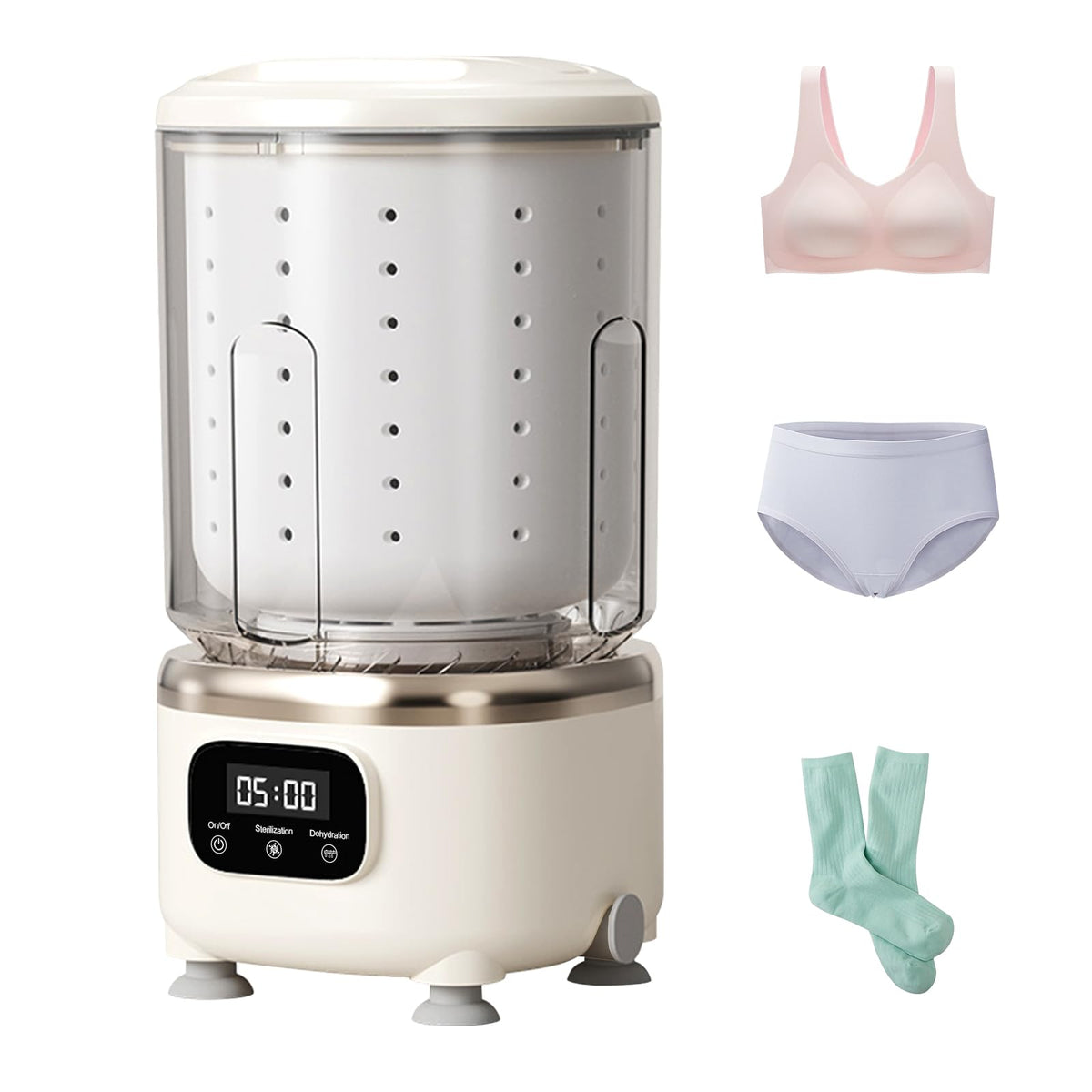Portable Mini Washing Machine with Spin Dry &amp; UV Sterilization – 3L Capacity, Wash, Rinse, Dehydrate, and Disinfect in One, Ideal for Underwear, Socks, Baby Clothes (White)