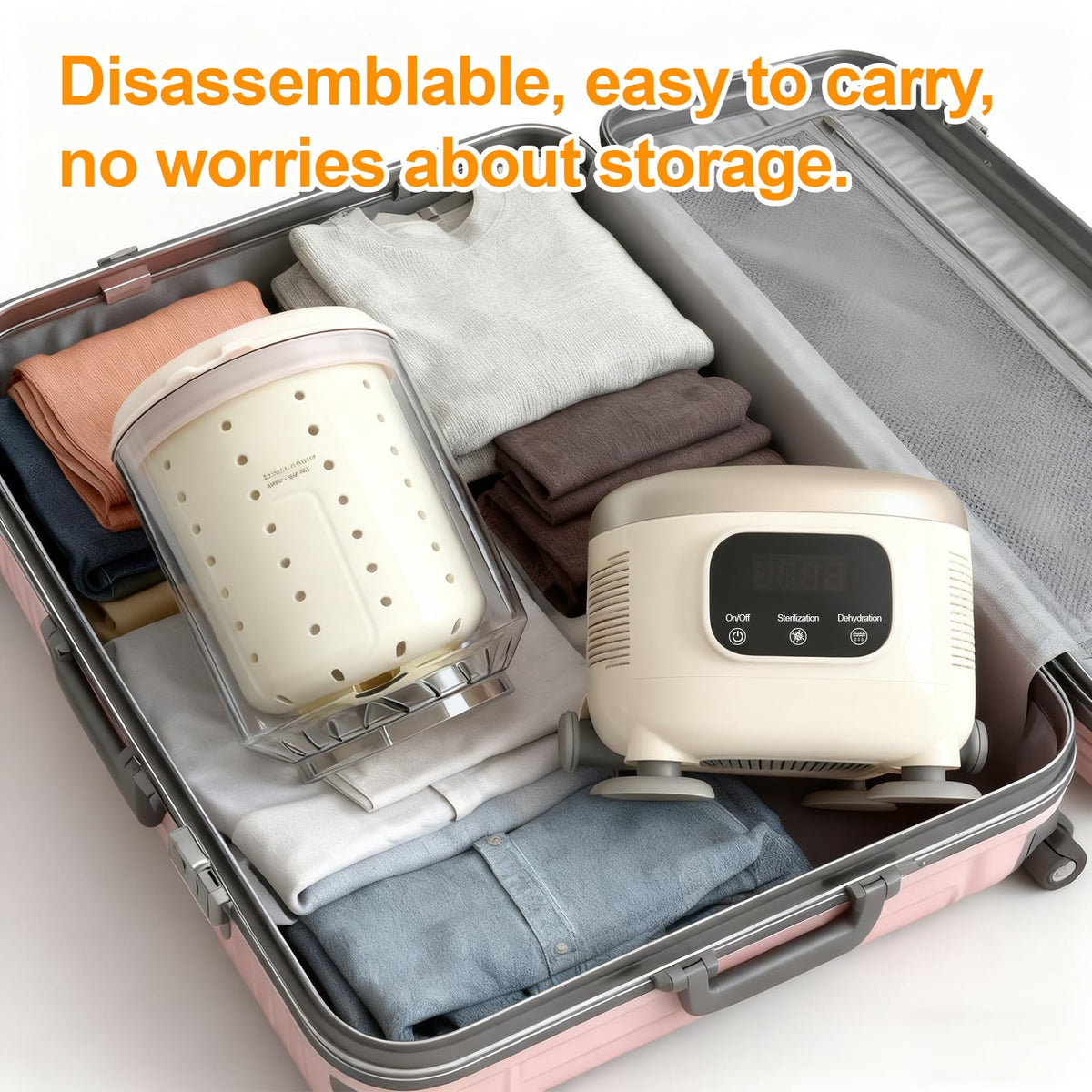 Portable Mini Washing Machine with Spin Dry & UV Sterilization – 3L Capacity, Wash, Rinse, Dehydrate, and Disinfect in One, Ideal for Underwear, Socks, Baby Clothes (White)