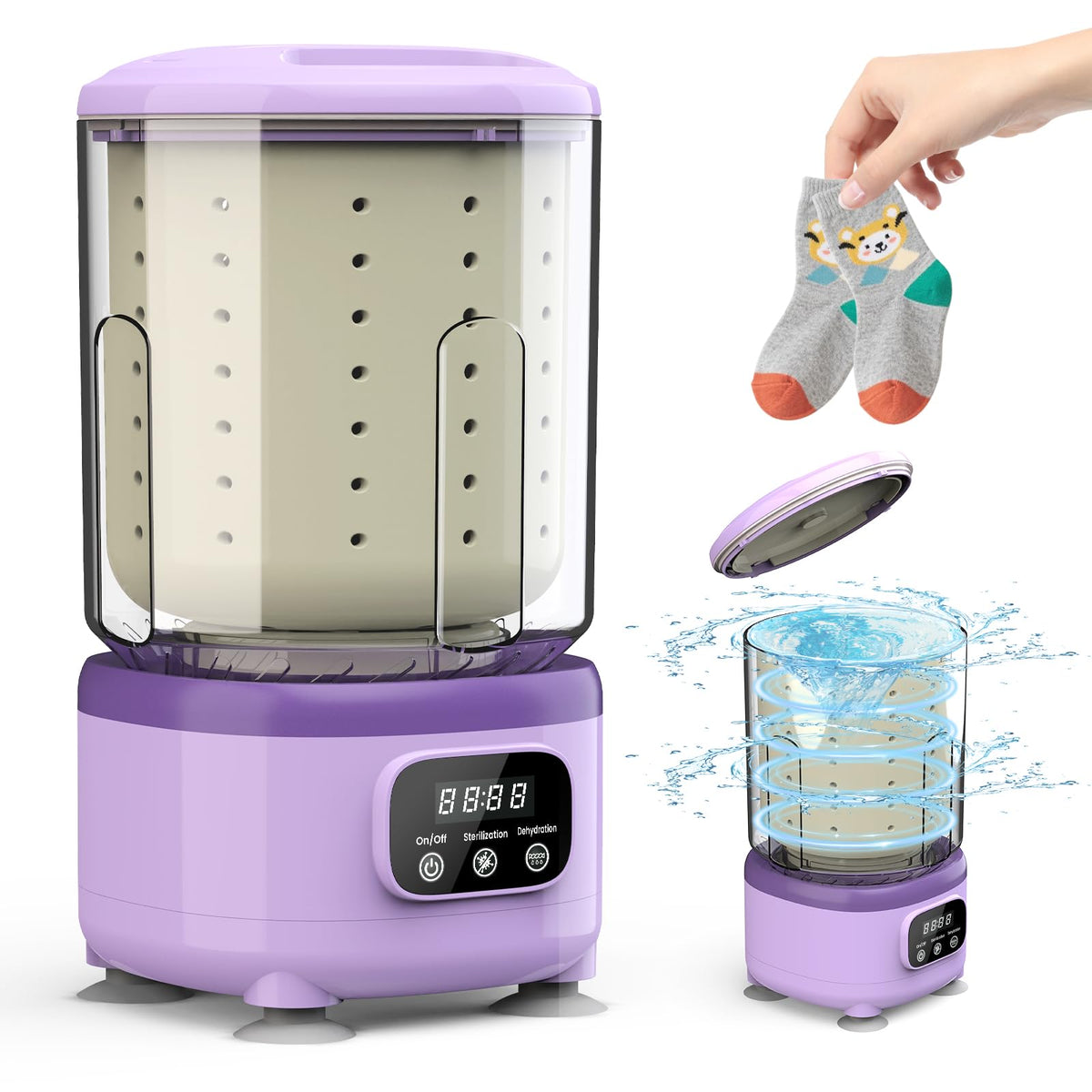 Portable Mini Washing Machine with Spin Dry &amp; UV Sterilization – 3L Capacity, Wash, Rinse, Dehydrate, and Disinfect in One, Ideal for Underwear, Socks, Baby Clothes (Purple)