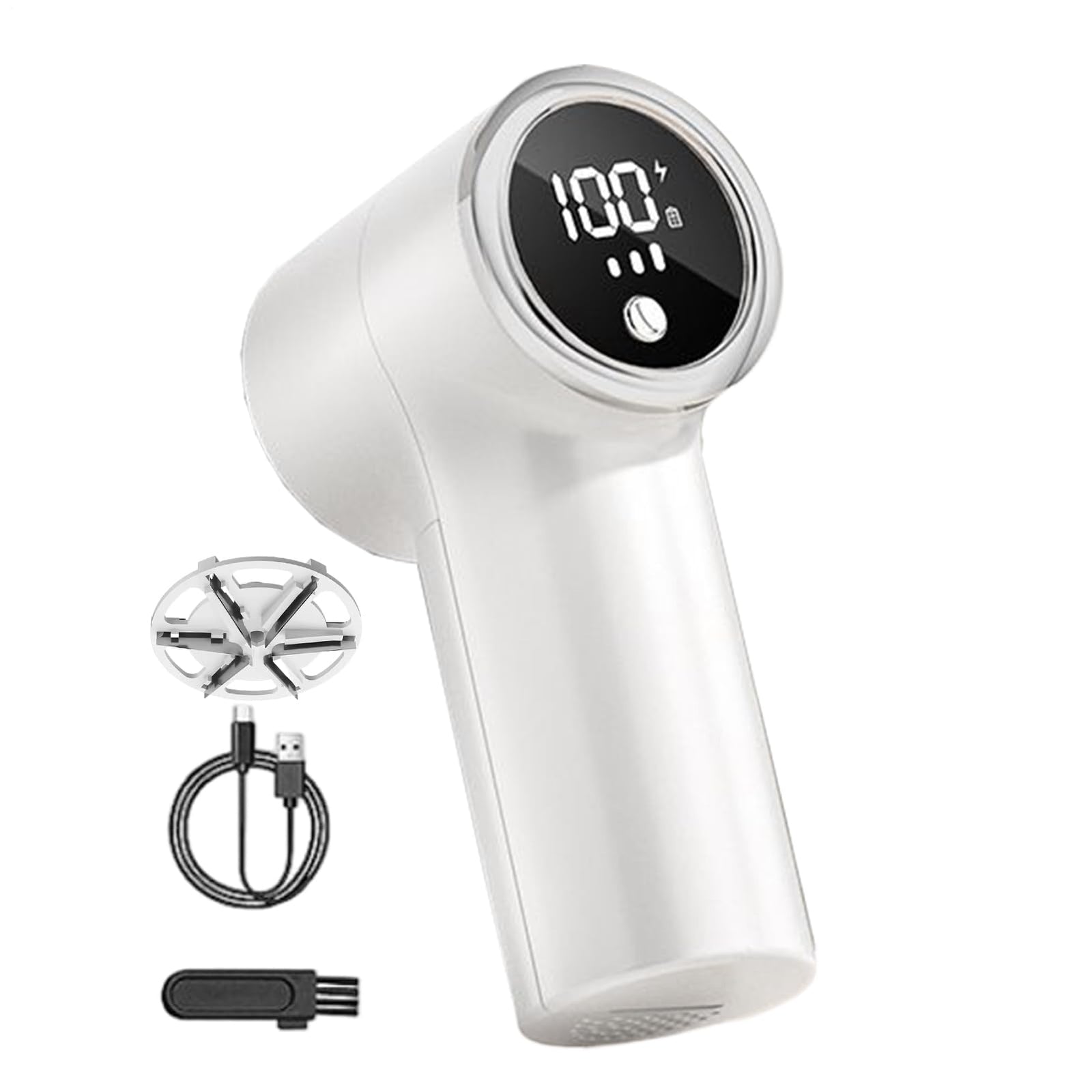 Fabric Shaver with 6 Stainless Steel Blades – USB Rechargeable Lint Remover for Sweaters, Blankets, Carpets & Furniture (White)