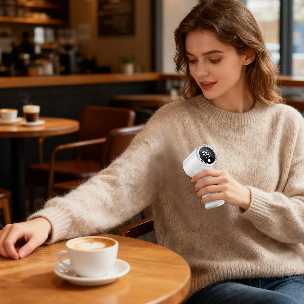 Fabric Shaver with 6 Stainless Steel Blades – USB Rechargeable Lint Remover for Sweaters, Blankets, Carpets & Furniture (White)