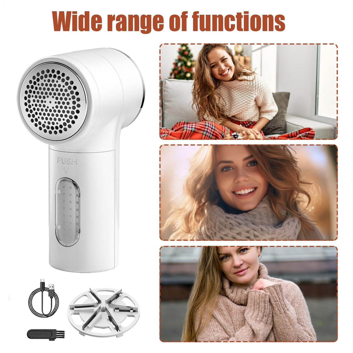 Fabric Shaver with 6 Stainless Steel Blades – USB Rechargeable Lint Remover for Sweaters, Blankets, Carpets & Furniture (White)