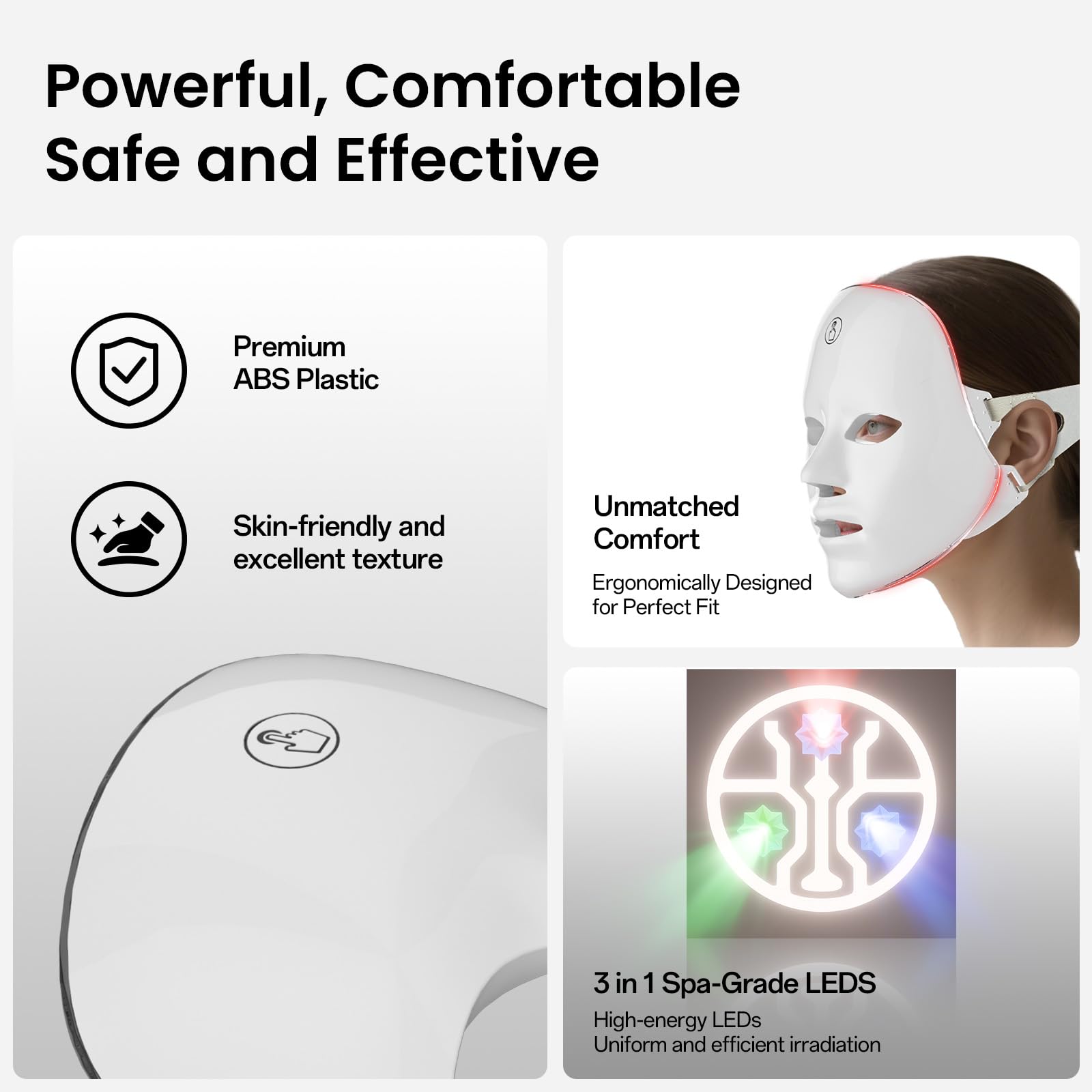 7-Color Facial Light Mask for Home Skincare – Rechargeable LED Beauty Device with 270 LEDs, One-Touch Control & Auto-Timer (White with Gold Trim)  | Other Colors Available in Store