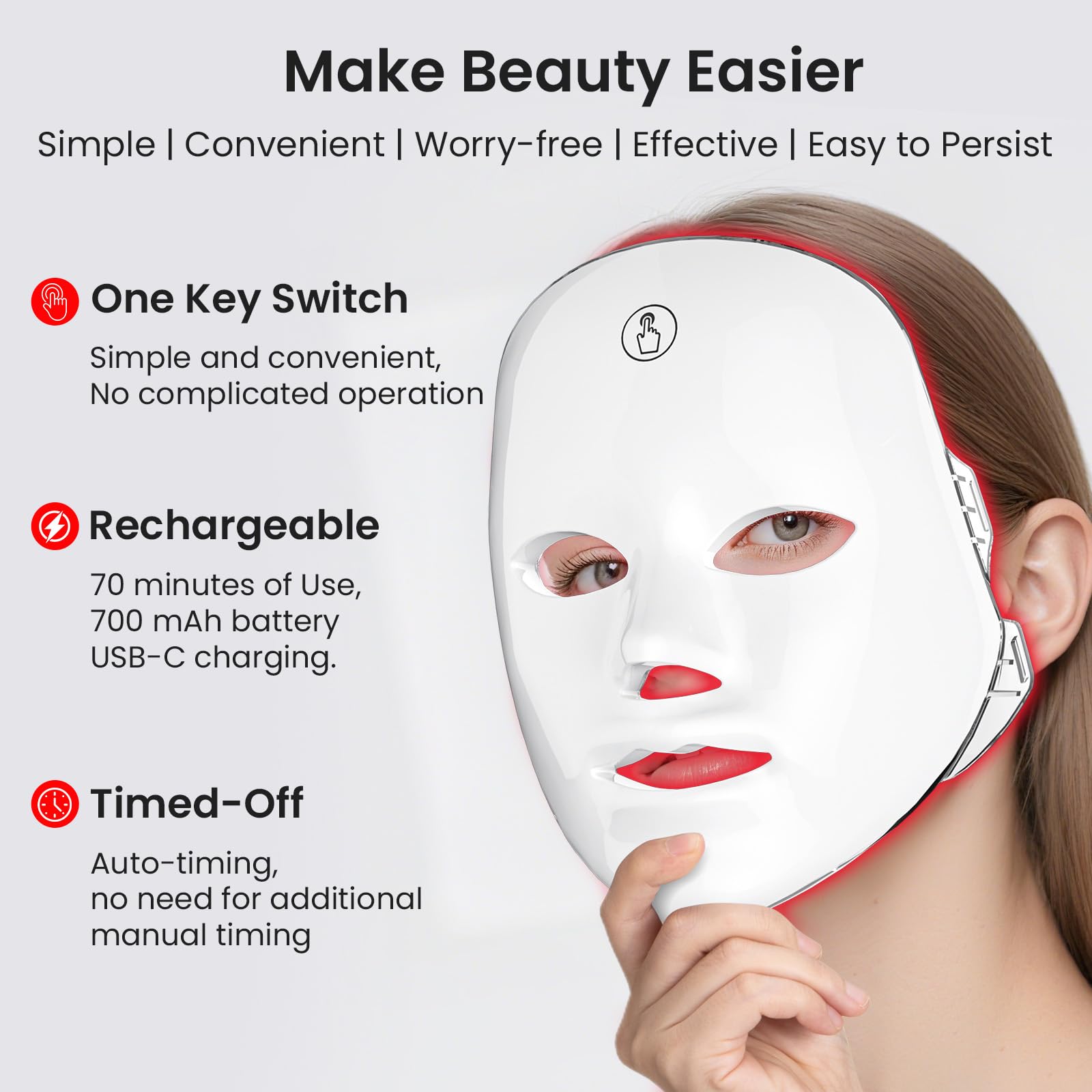7-Color Facial Light Mask for Home Skincare – Rechargeable LED Beauty Device with 270 LEDs, One-Touch Control & Auto-Timer (White with Rose Gold Trim)   | Other Colors Available in Store