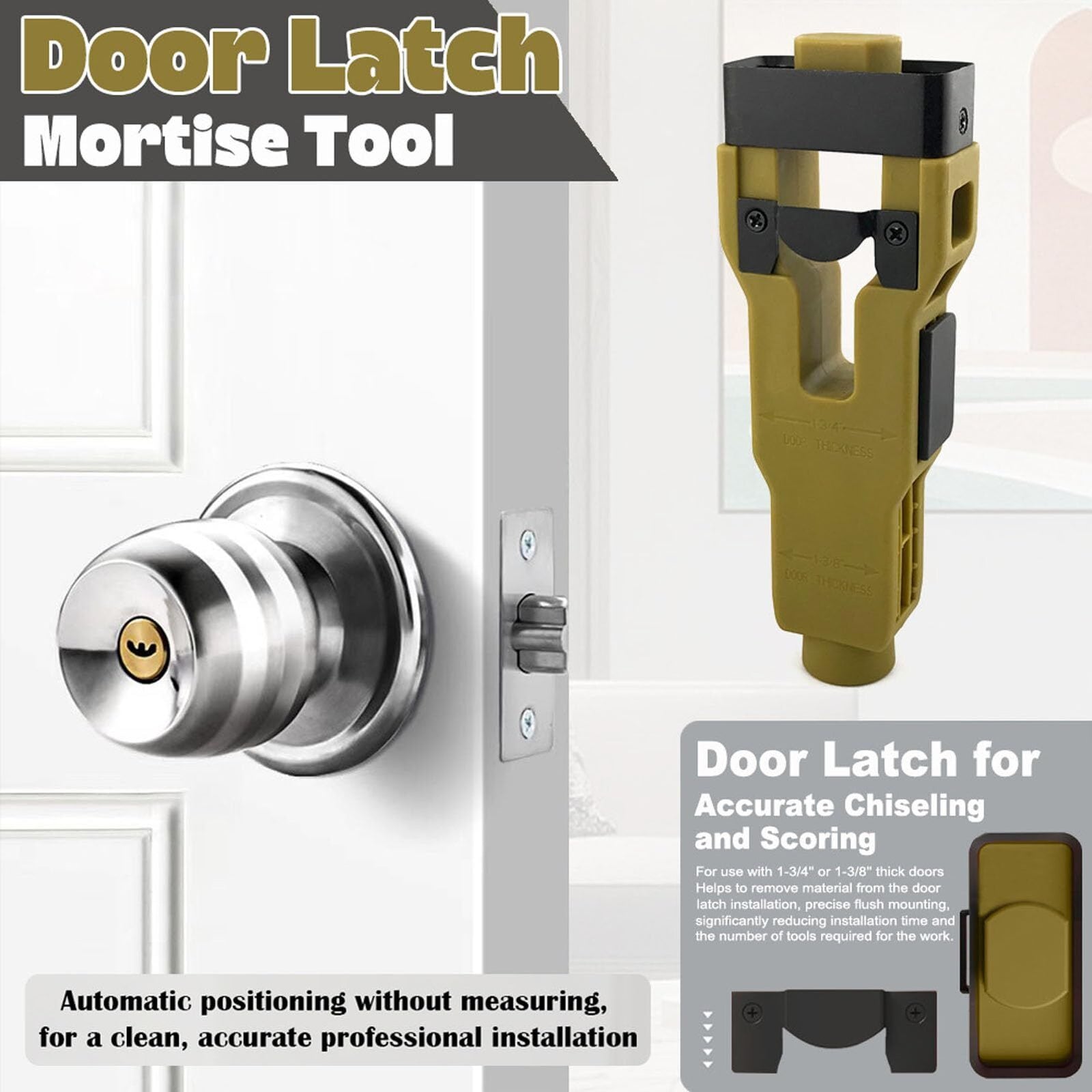 Green Door Latch Mortise Tool – Professional Stainless Steel & ABS Installation Kit for 1-3/4" or 1-3/8" Doors | Accurate Cutting Template with Anti-Slip Handle