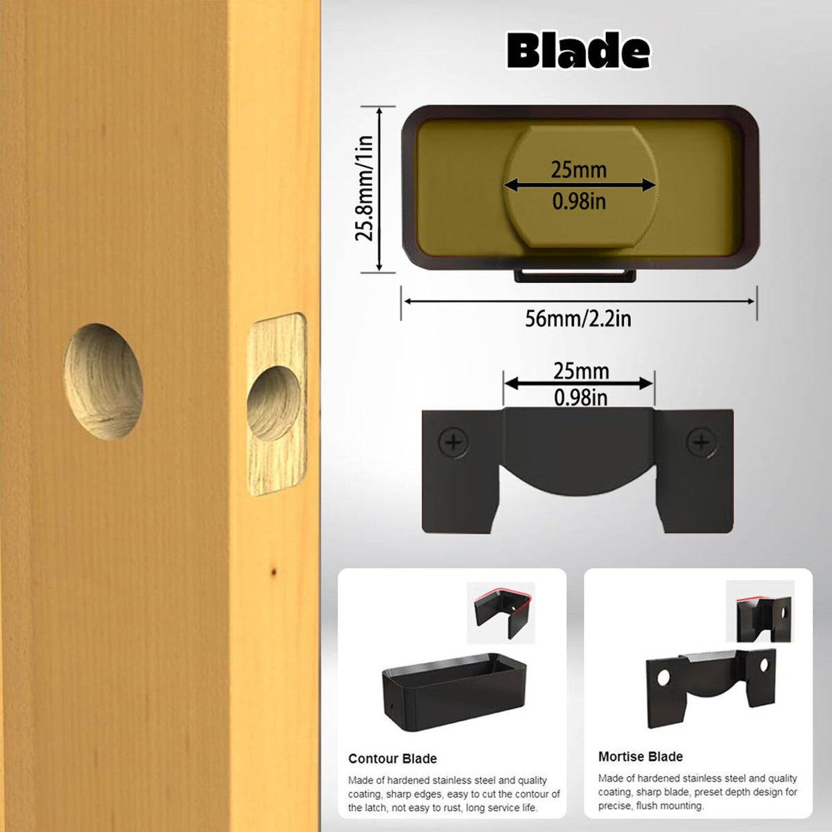 Green Door Latch Mortise Tool – Professional Stainless Steel & ABS Installation Kit for 1-3/4" or 1-3/8" Doors | Accurate Cutting Template with Anti-Slip Handle