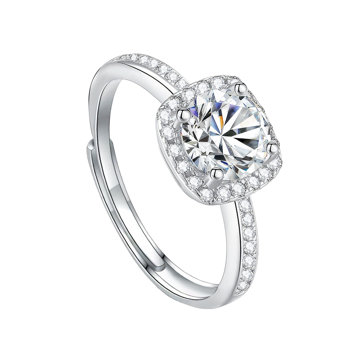 Elegant Square Moissanite Ring – 1 Carat Halo Design in S925 Sterling Silver | Adjustable Band for Women | Perfect Gift for Birthday, Anniversary or Everyday Elegance