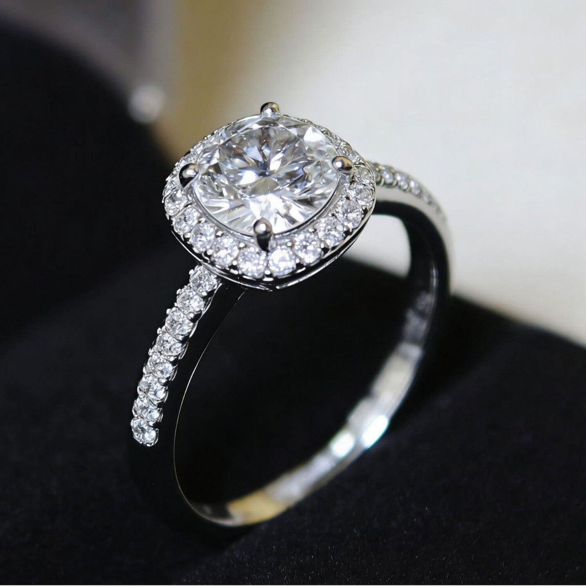 Elegant Square Moissanite Ring – 1 Carat Halo Design in S925 Sterling Silver | Adjustable Band for Women | Perfect Gift for Birthday, Anniversary or Everyday Elegance